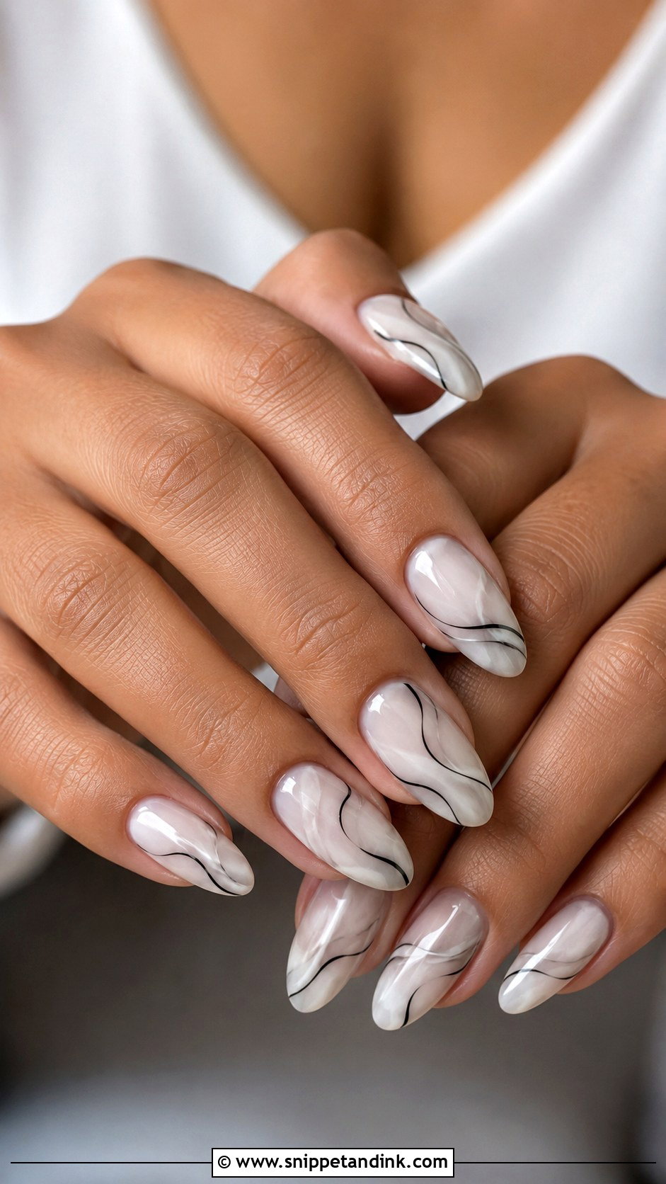 Milky White Nails With Black Swirls - Snippet and Ink - 20 Black and White Wedding Nails