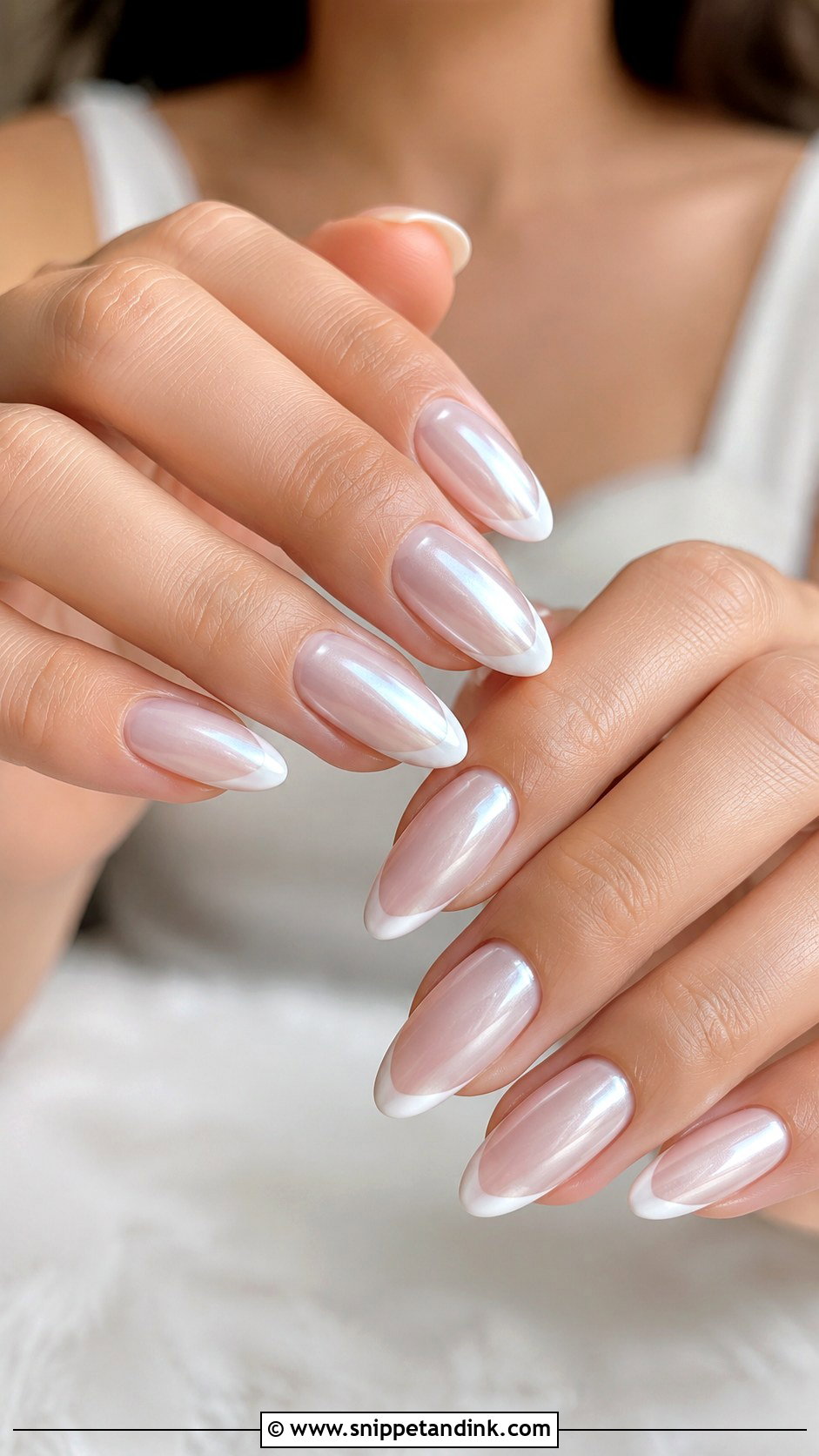 Milky White Pearl Chrome French Bridal Nails - Snippet and Ink - 20 Milky White Bridal Nails