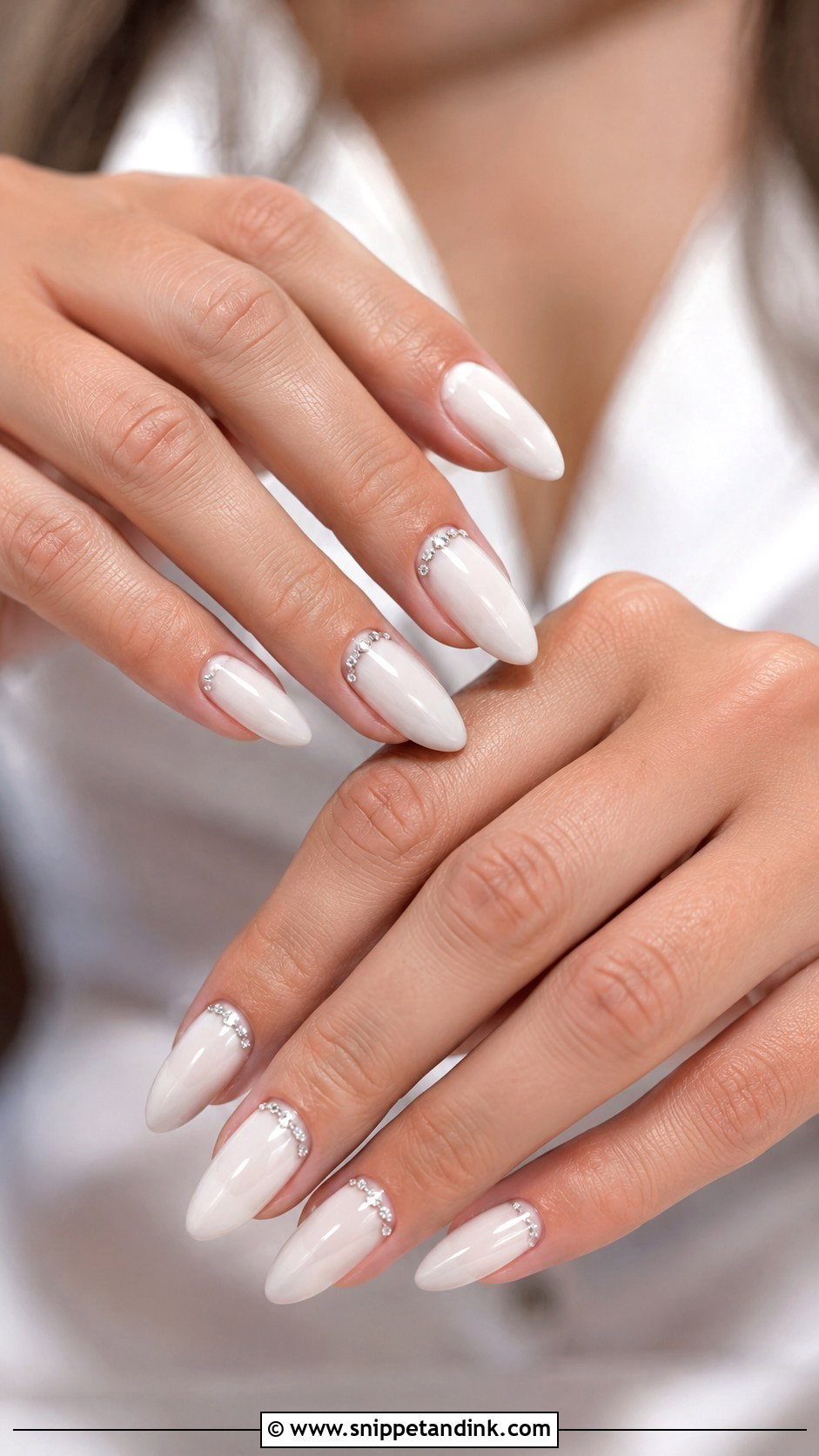 Milky White Rhinestone Bridal Nails - Snippet and Ink - 20 Milky White Bridal Nails