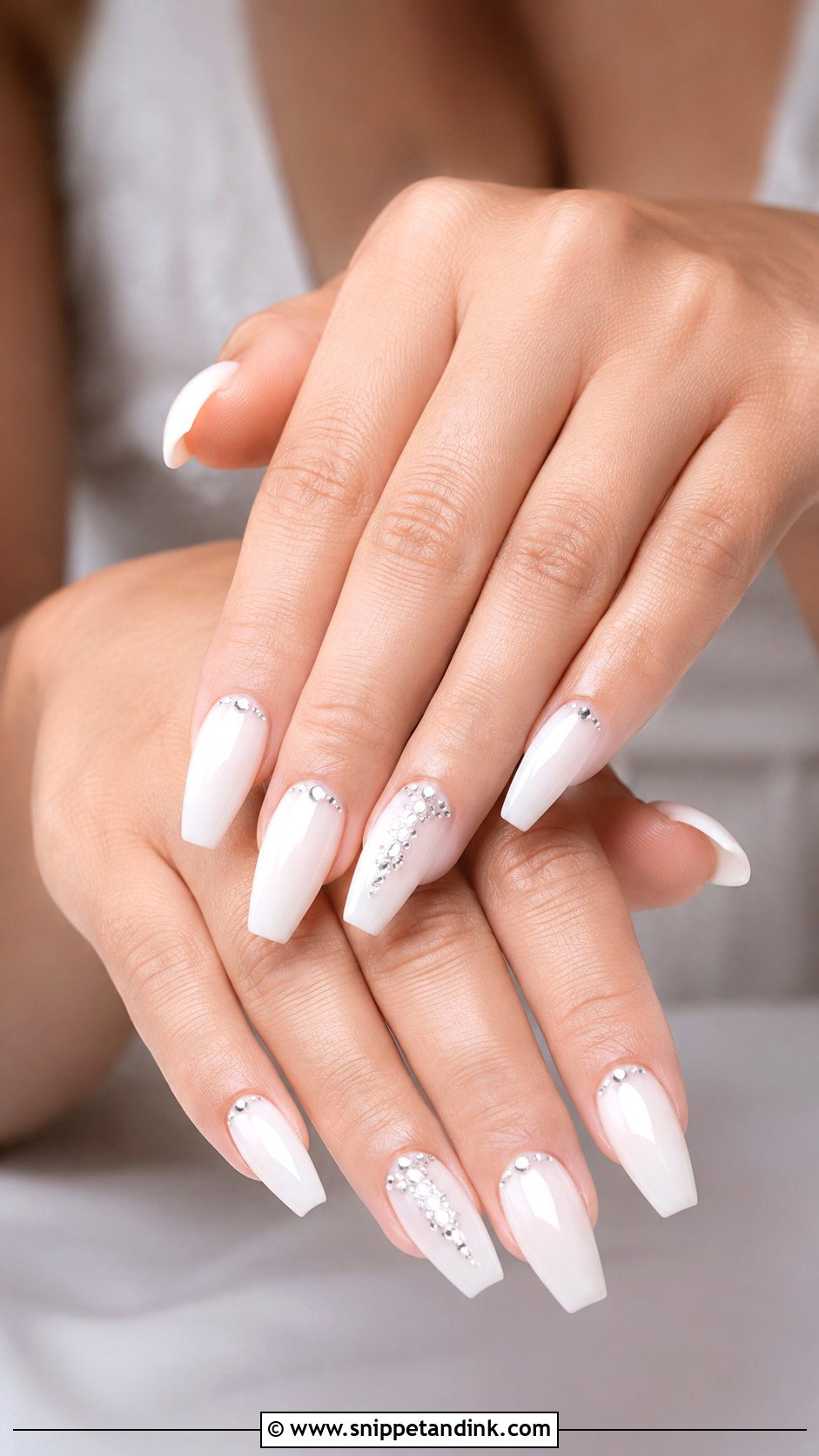 Milky White Rhinestone Wedding Nails - Snippet and Ink - 20 Milky White Wedding Nails