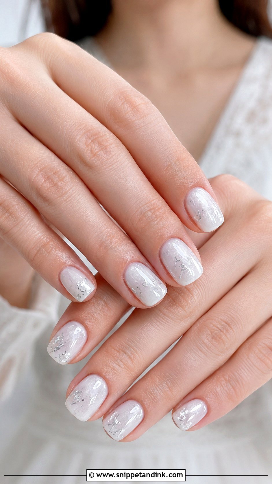 Milky White Silver Wedding Nails - Snippet and Ink - 20 Silver Wedding Nails
