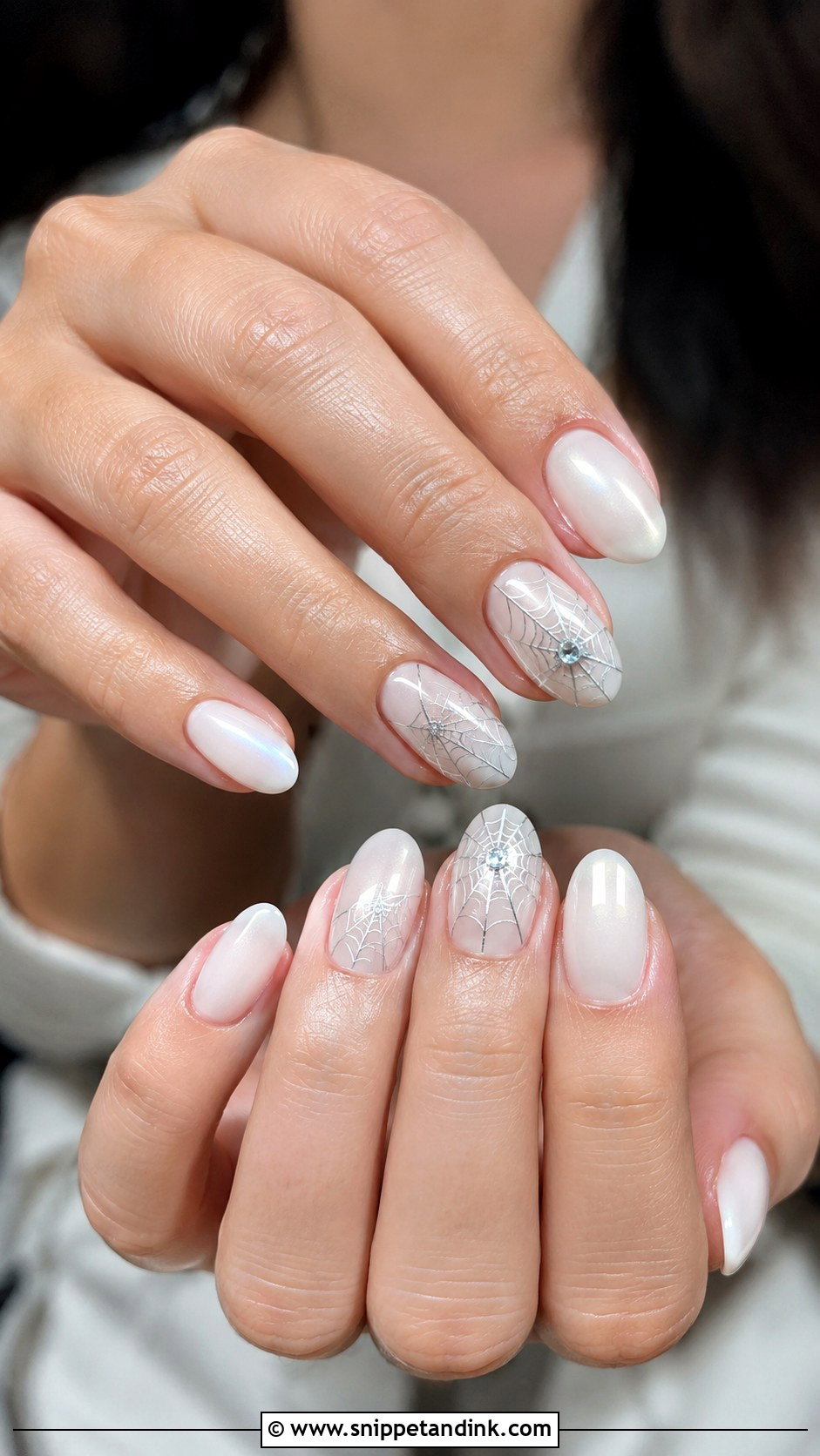 Milky White Spider Web Halloween Wedding Nails - Snippet and Ink - 20 Halloween Wedding Nails