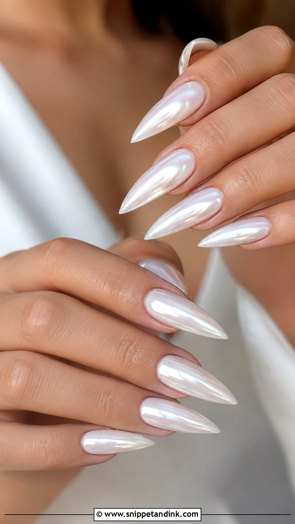 Milky White Stiletto Wedding Nails - Snippet and Ink - 20 Stiletto Wedding Nails