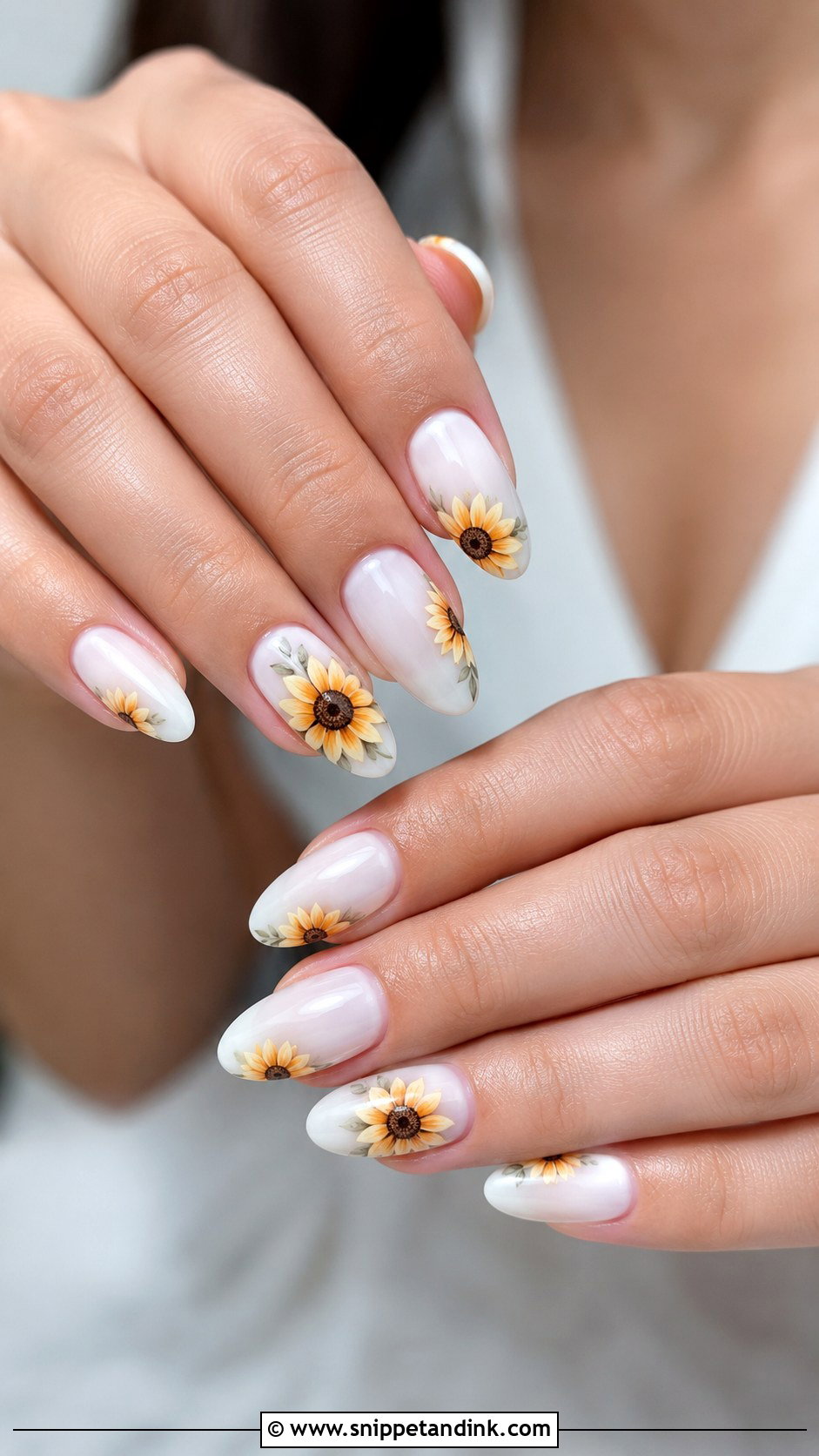 Milky White Sunflower Wedding Nails - Snippet and Ink - 20 Sunflower Wedding Nails