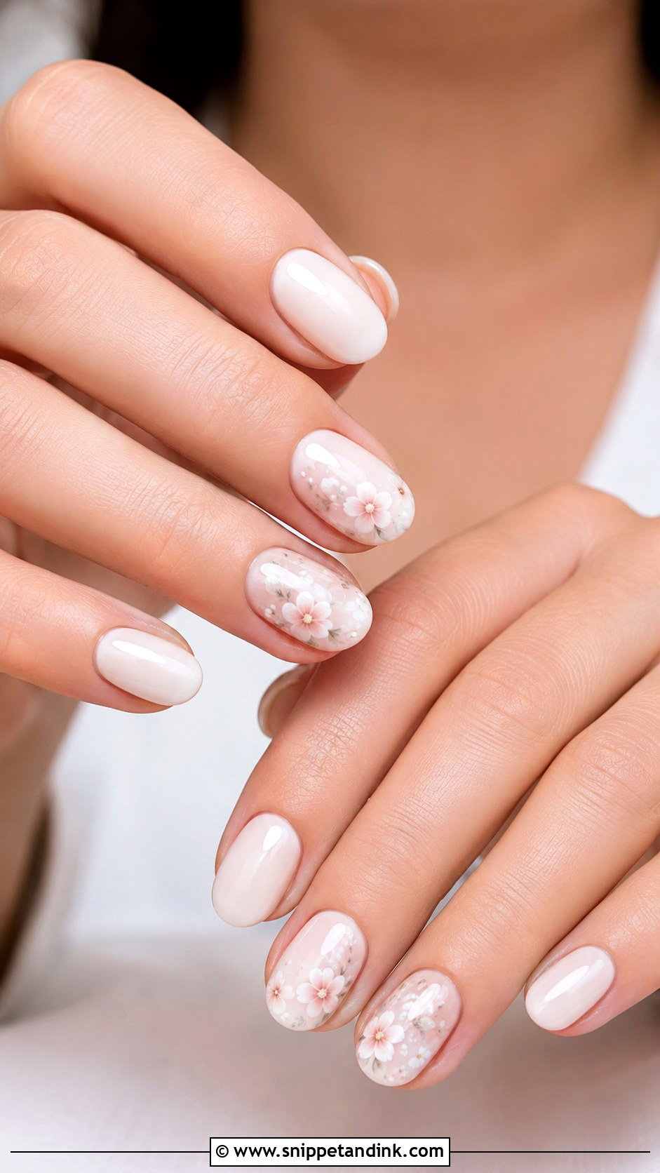 Milky White Wedding Nails With Flowers - Snippet and Ink - 20 Wedding Nails with Flowers