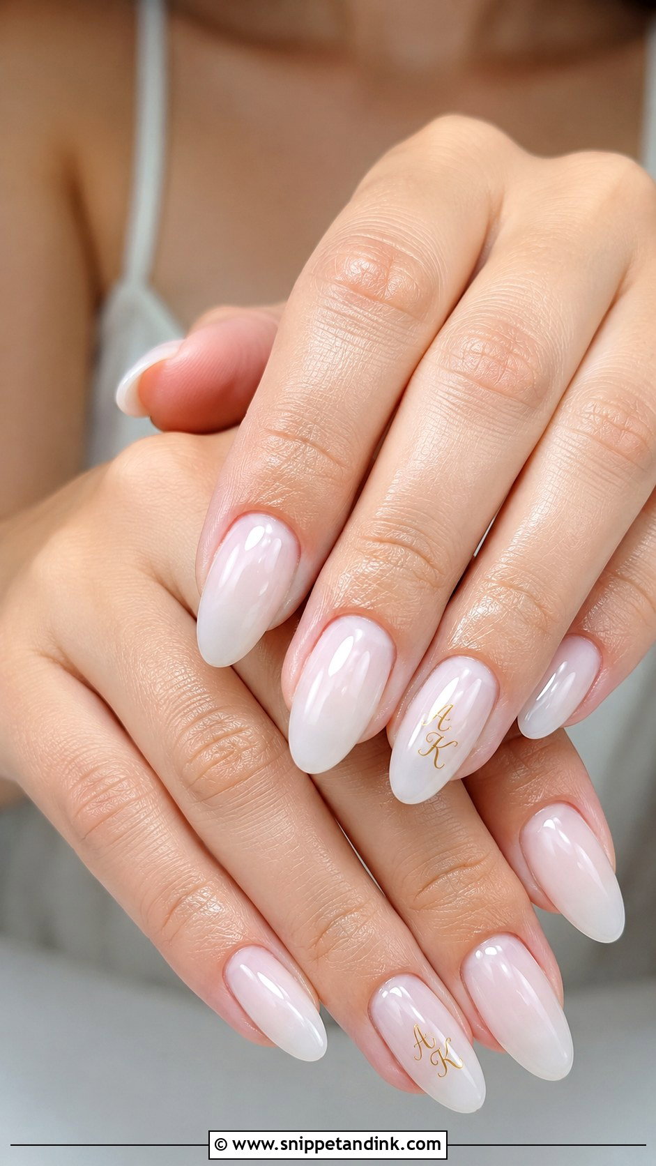 Milky White Wedding Nails With Initials - Snippet and Ink - 20 Wedding Nails with Initials
