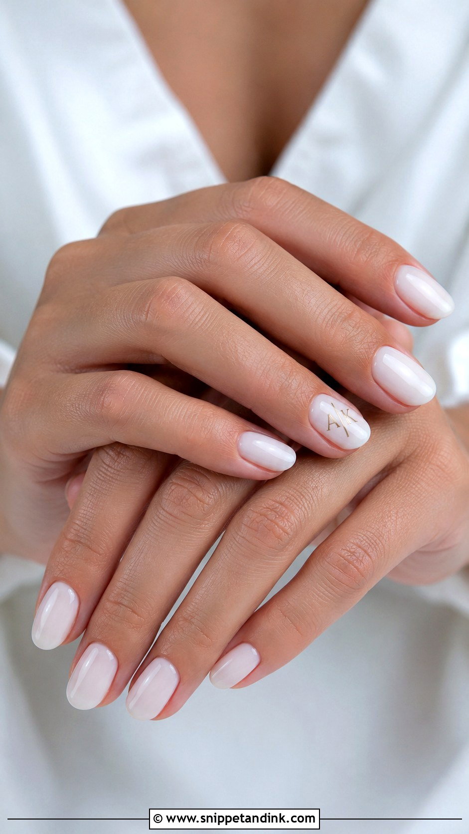 Milky White Wedding Nails With Initials - Snippet and Ink - 20 Wedding Nails Initials