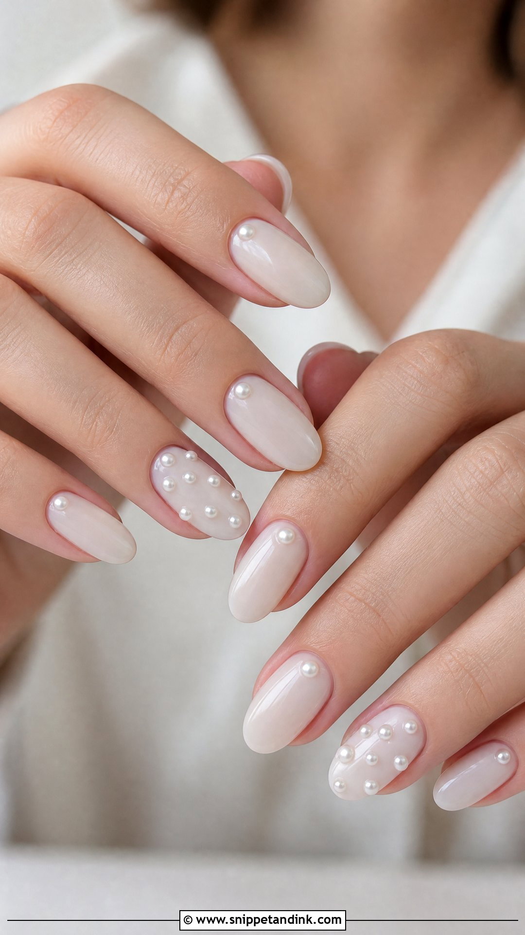 Milky White Wedding Nails With Pearls - Snippet and Ink - 25 Fun Wedding Nails
