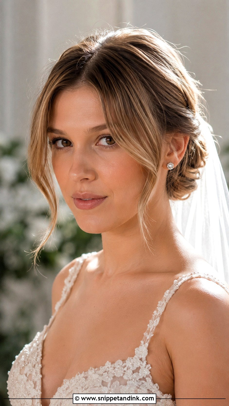 Millie Bobby Brown Wedding Hair With Curtain Bangs - Snippet and Ink - 15 Millie Bobby Brown Wedding Hair Ideas