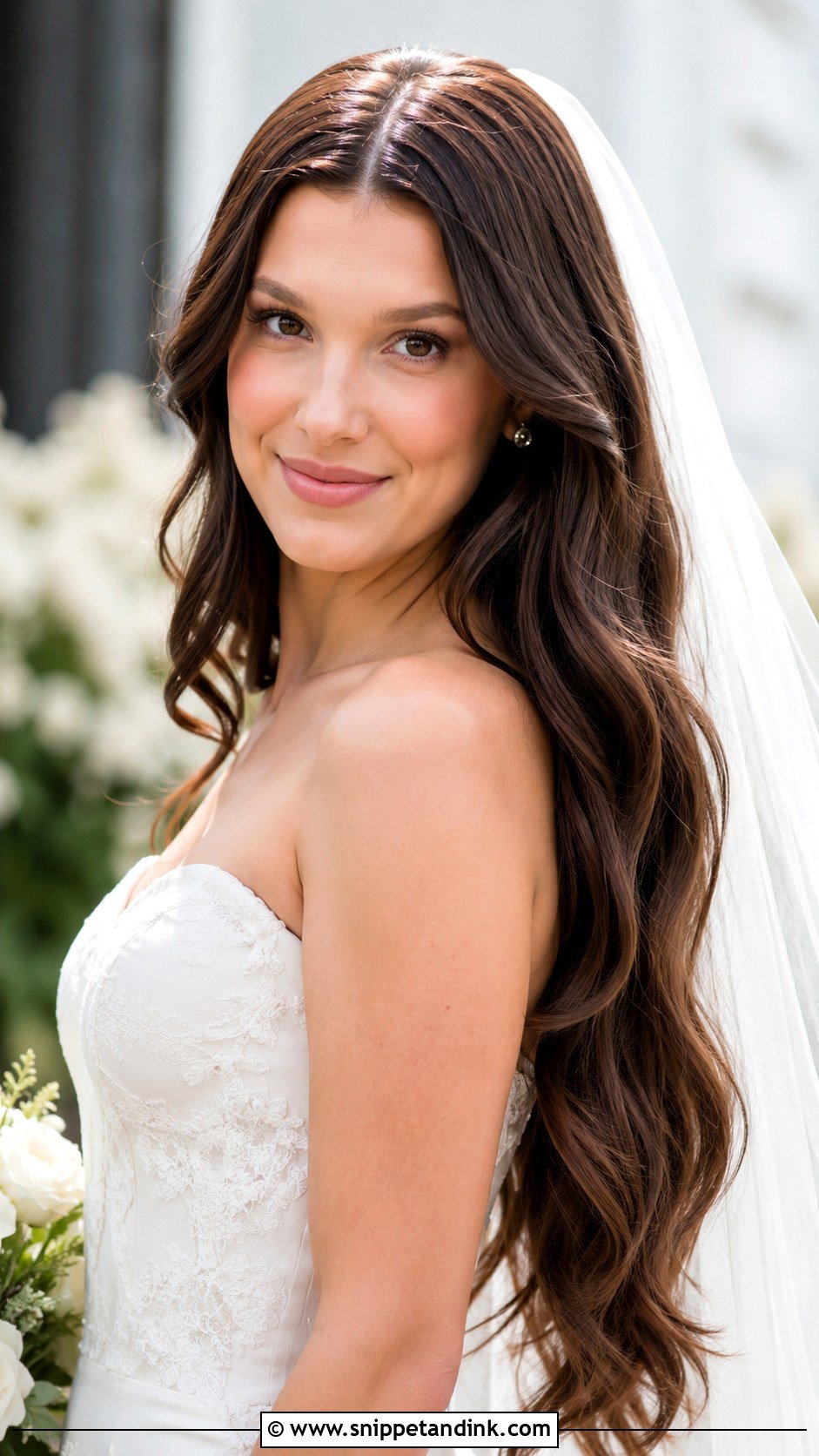 Millie Bobby Brown Wedding Hair With Long Waves - Snippet and Ink - 15 Millie Bobby Brown Wedding Hair Ideas