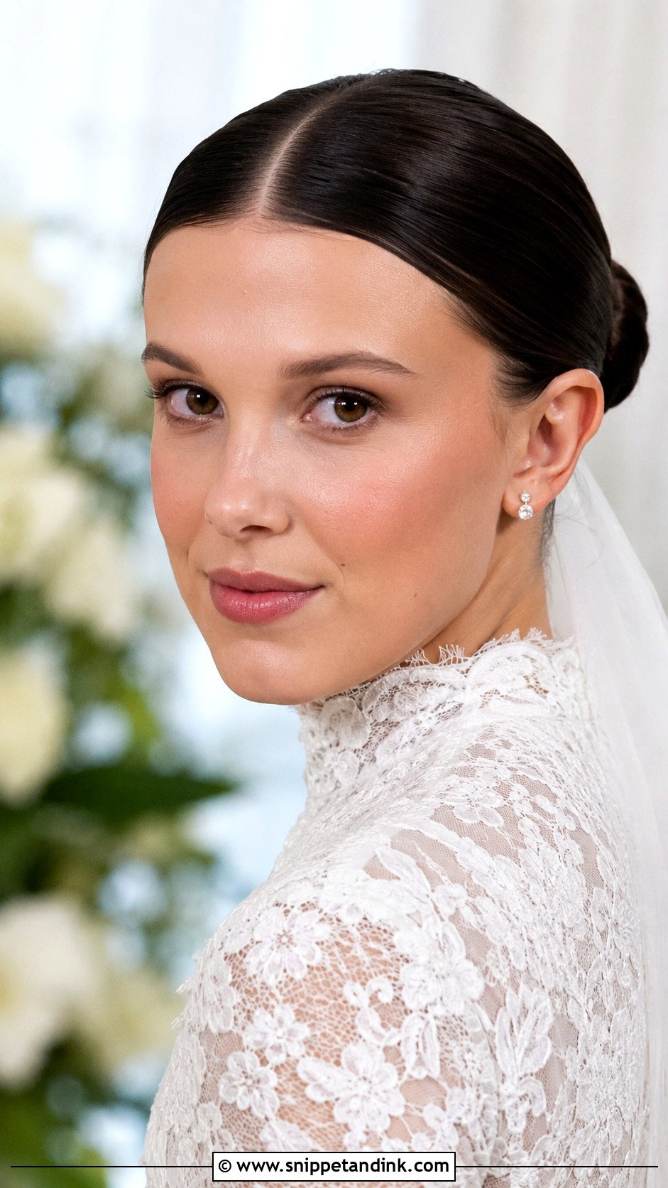 Millie Bobby Brown Wedding Hair With Sleek Bun - Snippet and Ink - 15 Millie Bobby Brown Wedding Hair Ideas