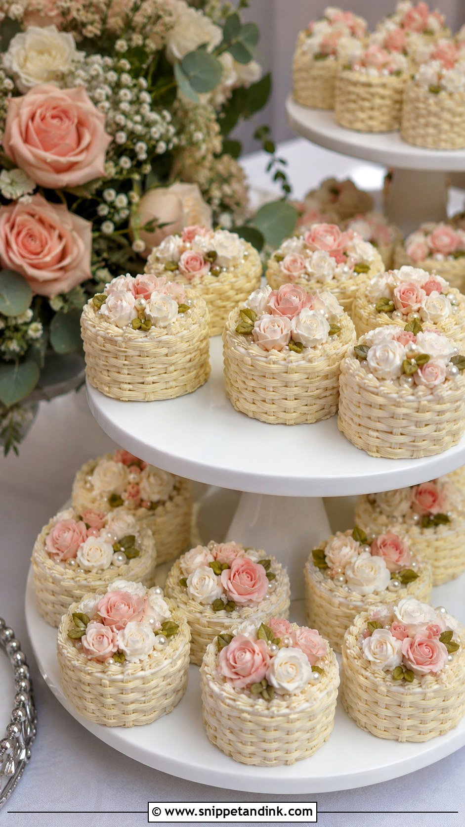 Mini Basket Wedding Cakes With Flowers - Snippet and Ink - 20 Basket Cakes with Flowers for Wedding