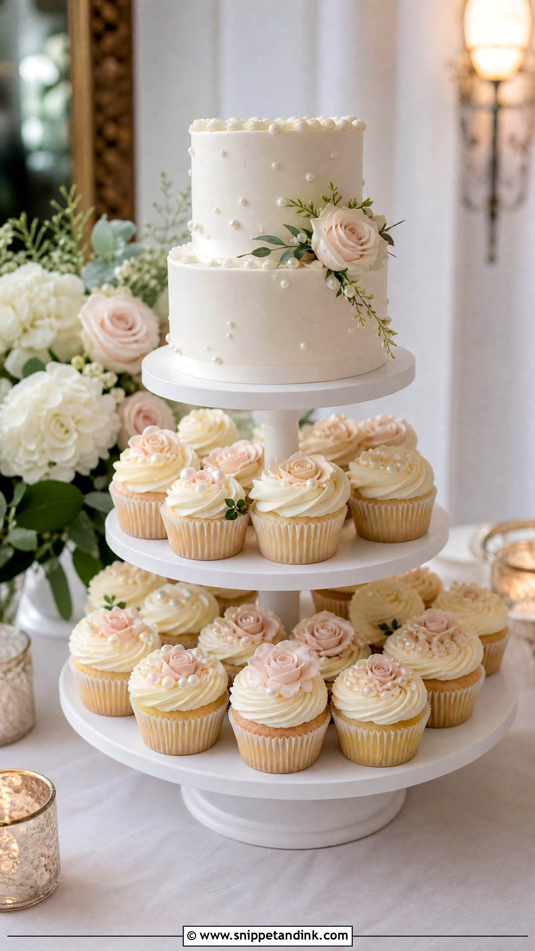 Mini Cake Wedding Cupcake Tower - Snippet and Ink - 20 Wedding Cupcake Tower Ideas