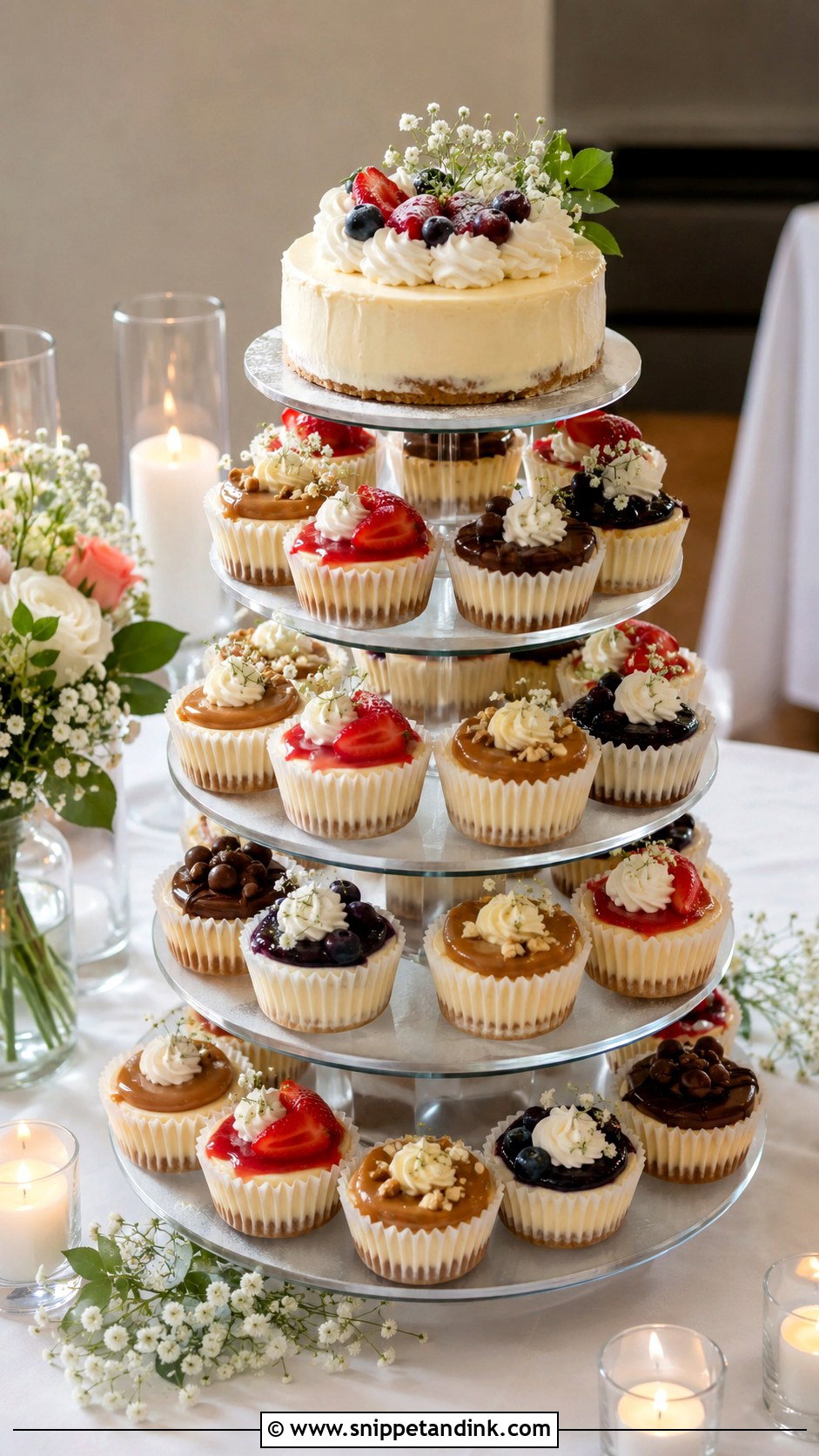 Mini Cheesecake Wedding Cake Tower - Snippet and Ink - 20 Cheesecake Wedding Cake Ideas