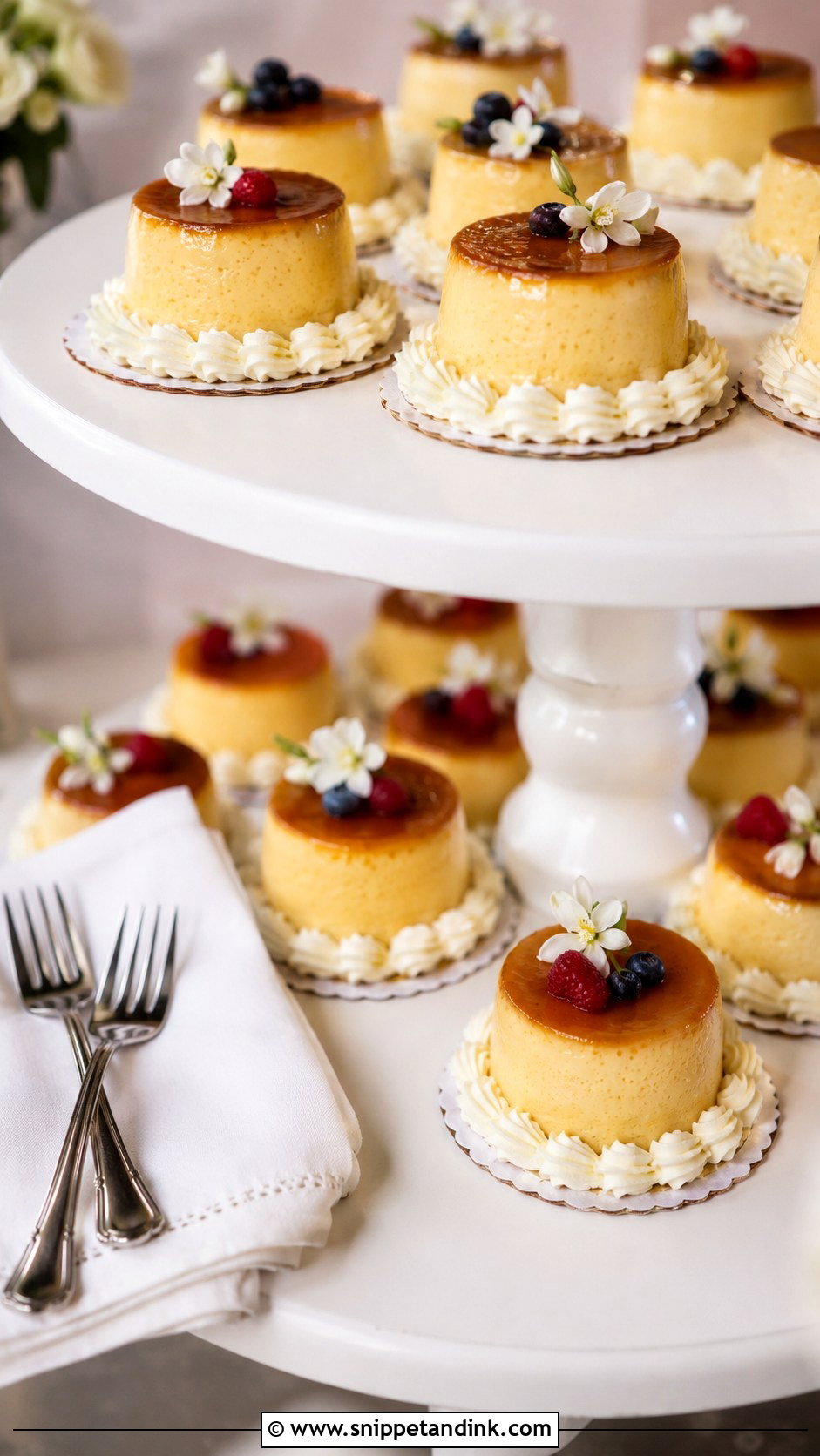 Mini Flan Wedding Cakes - Snippet and Ink - 20 Wedding Flan Cake Ideas