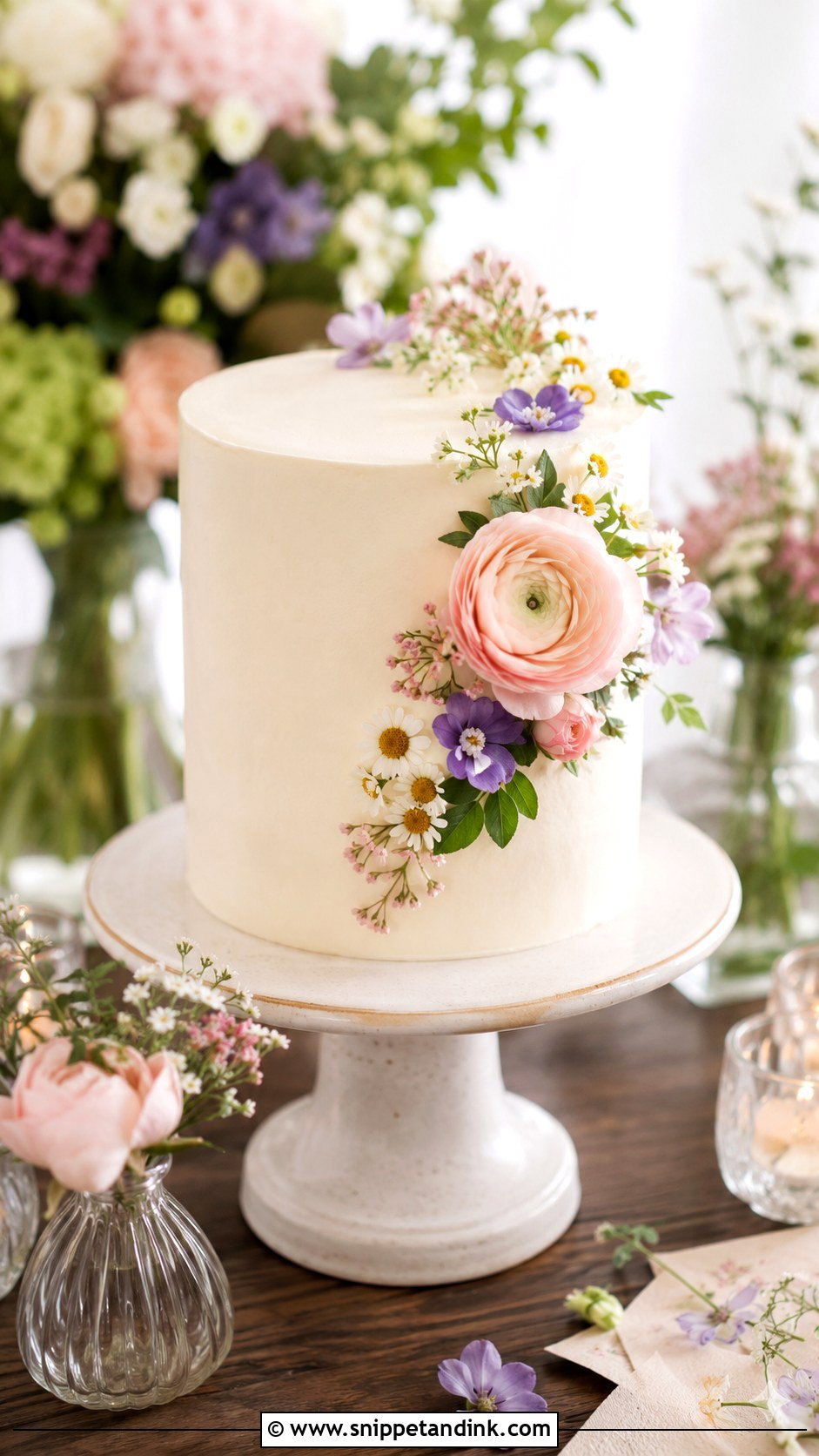 Mini Floral Wedding Cake - Snippet and Ink - 30 Spring Flowers Wedding Cake Ideas