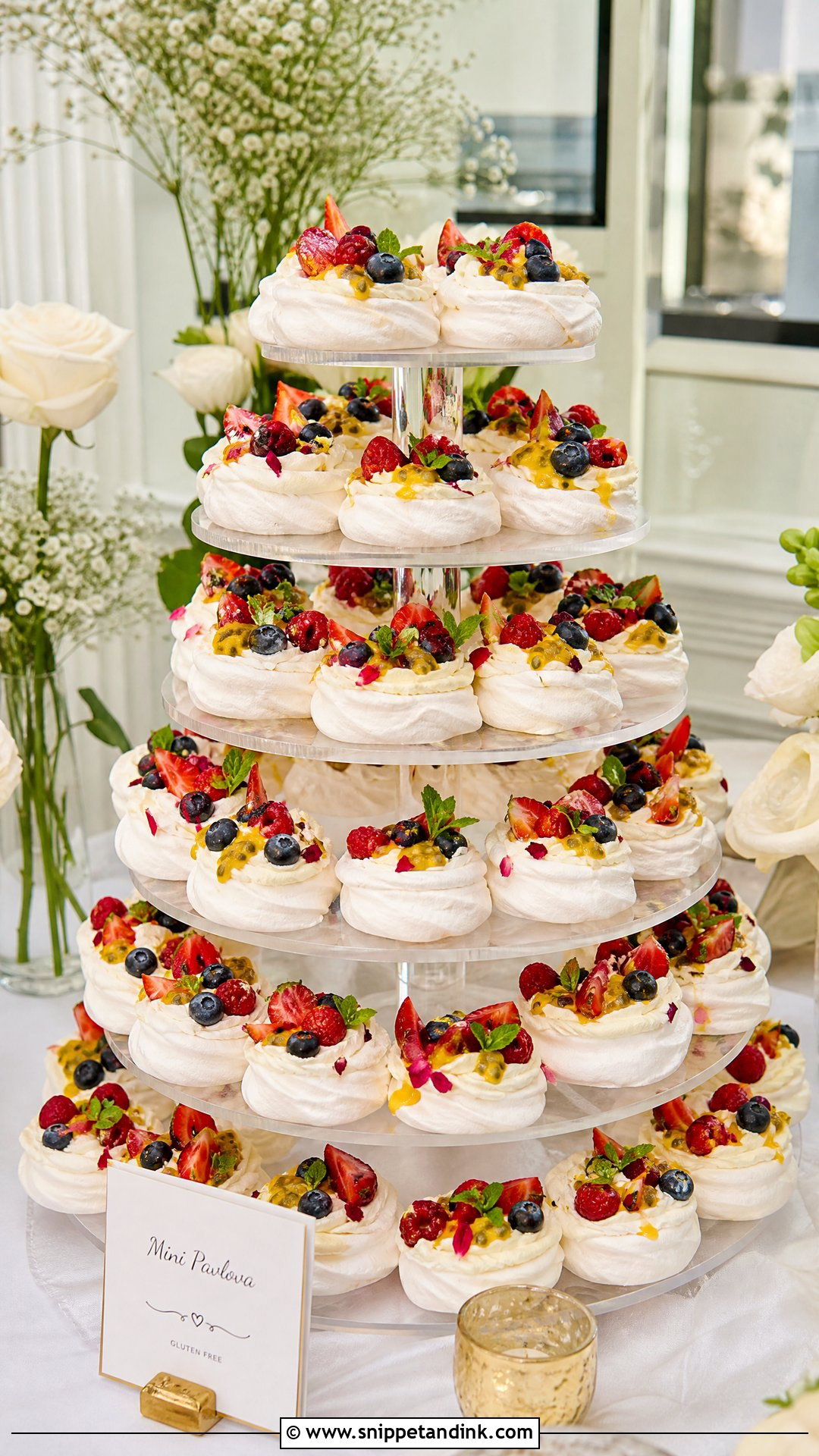 Mini Pavlova Wedding Cake Tower - Snippet and Ink - 20 Pavlova Wedding Cake Ideas