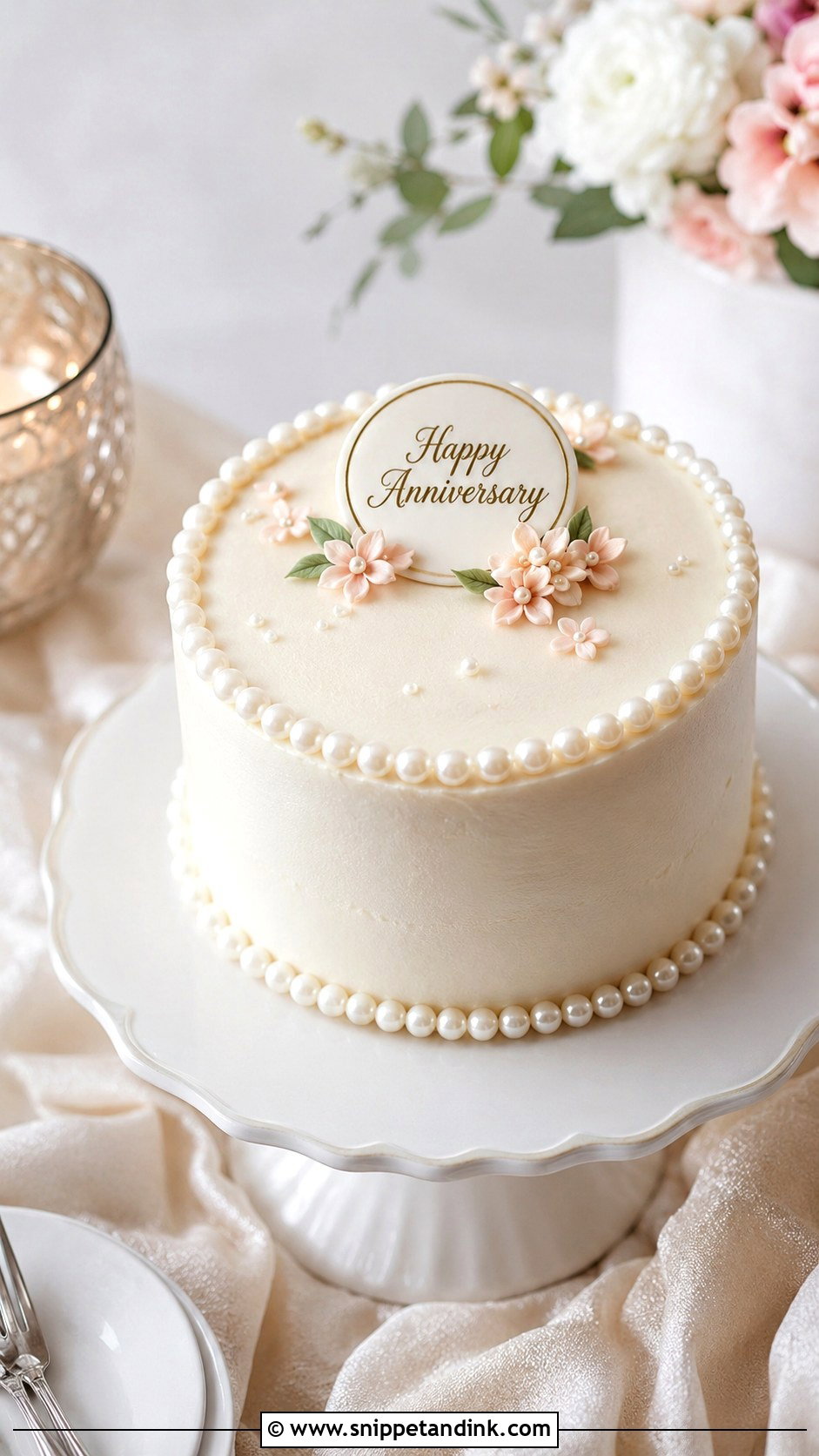 Mini Pearl Anniversary Cake - Snippet and Ink - 20 Happy Anniversary Mini Cake Ideas