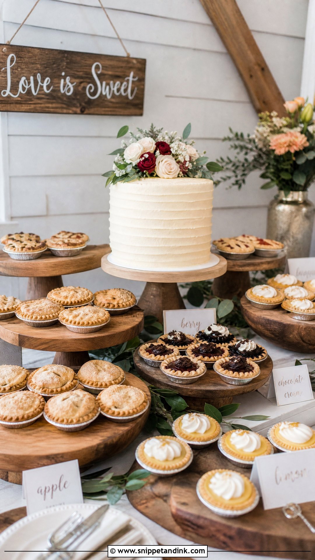 Mini Pie Wedding Dessert Table - Snippet and Ink - 20 Wedding Dessert Table Ideas