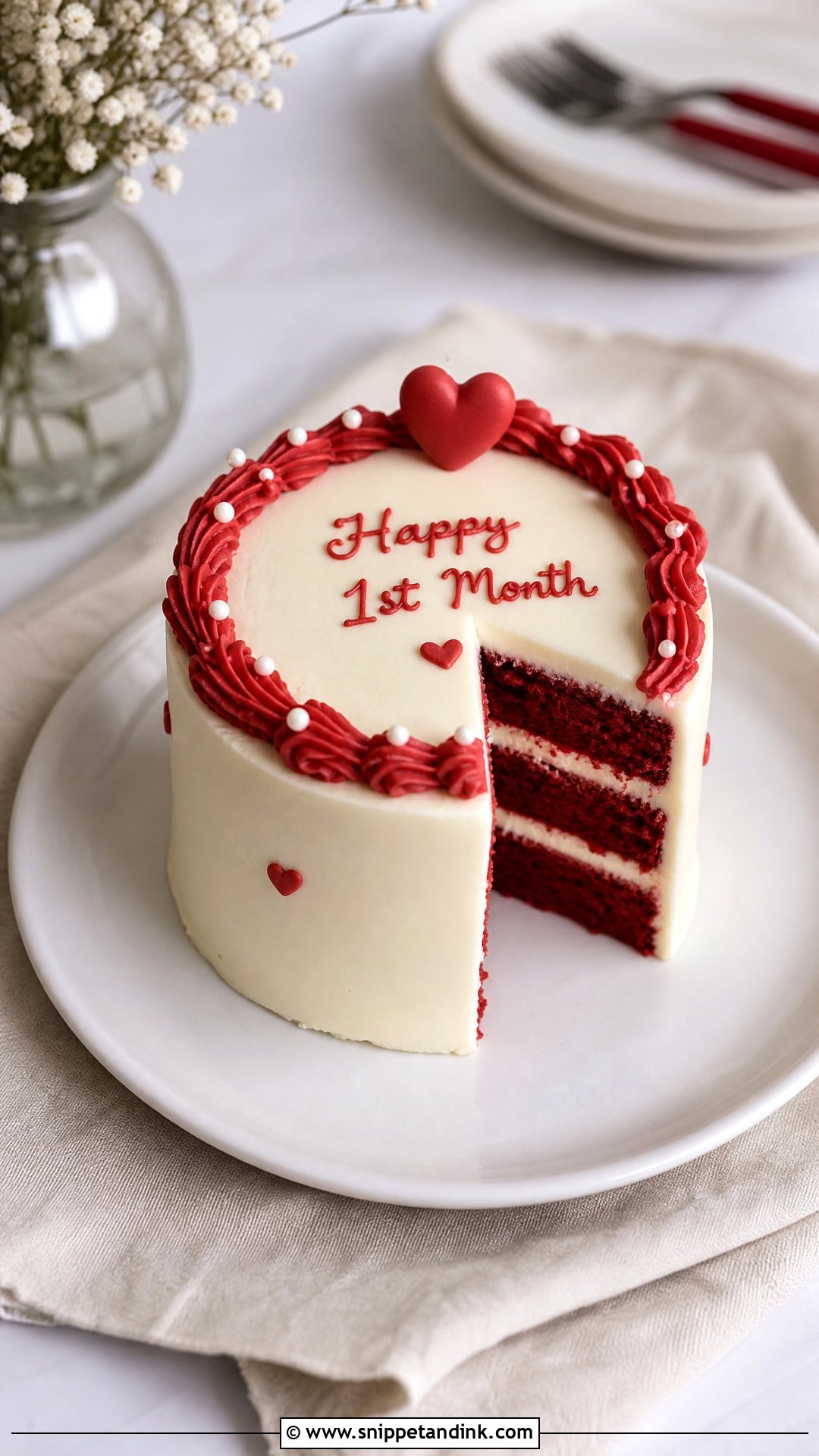 Mini Red Velvet Anniversary Cake - Snippet and Ink - 25 1 Month Anniversary Cake Ideas