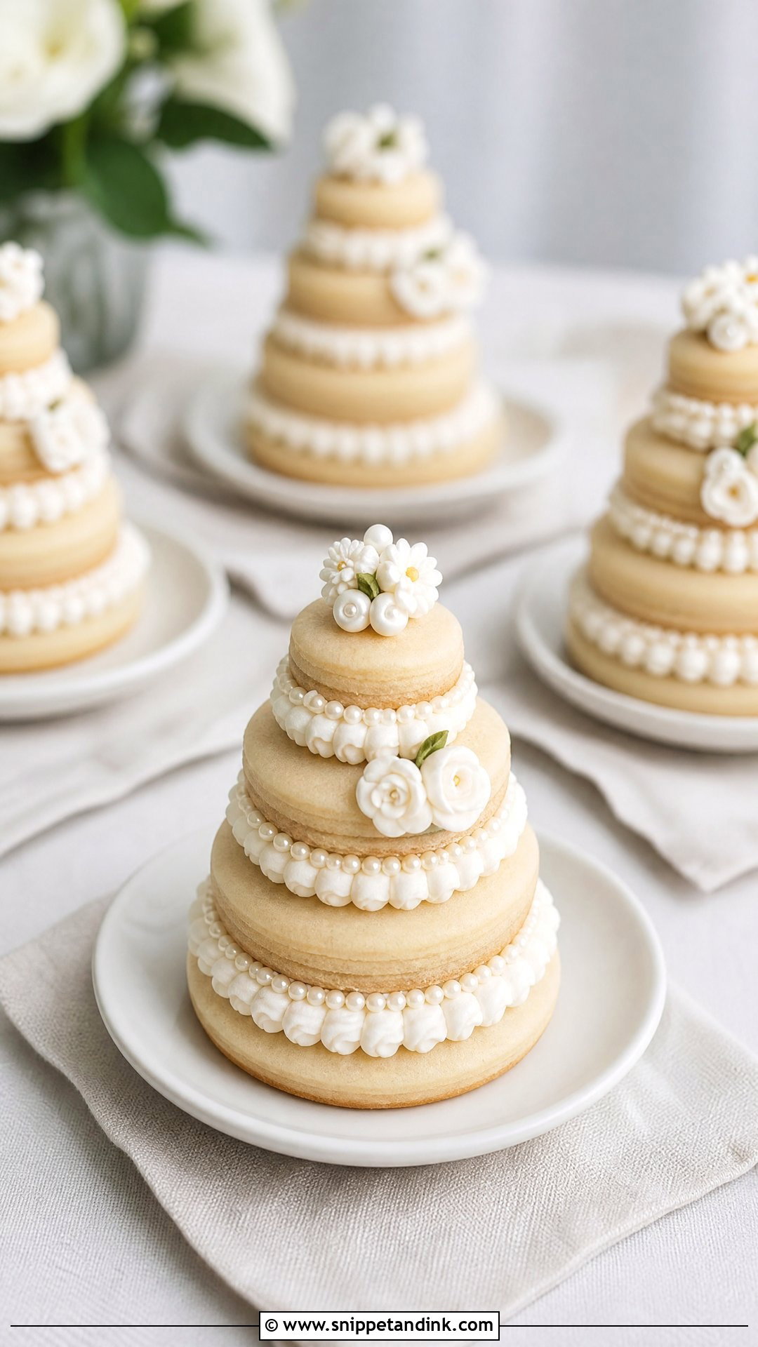 Mini Wedding Cake Cookie Stacks - Snippet and Ink - 30 Wedding Cake Cookies