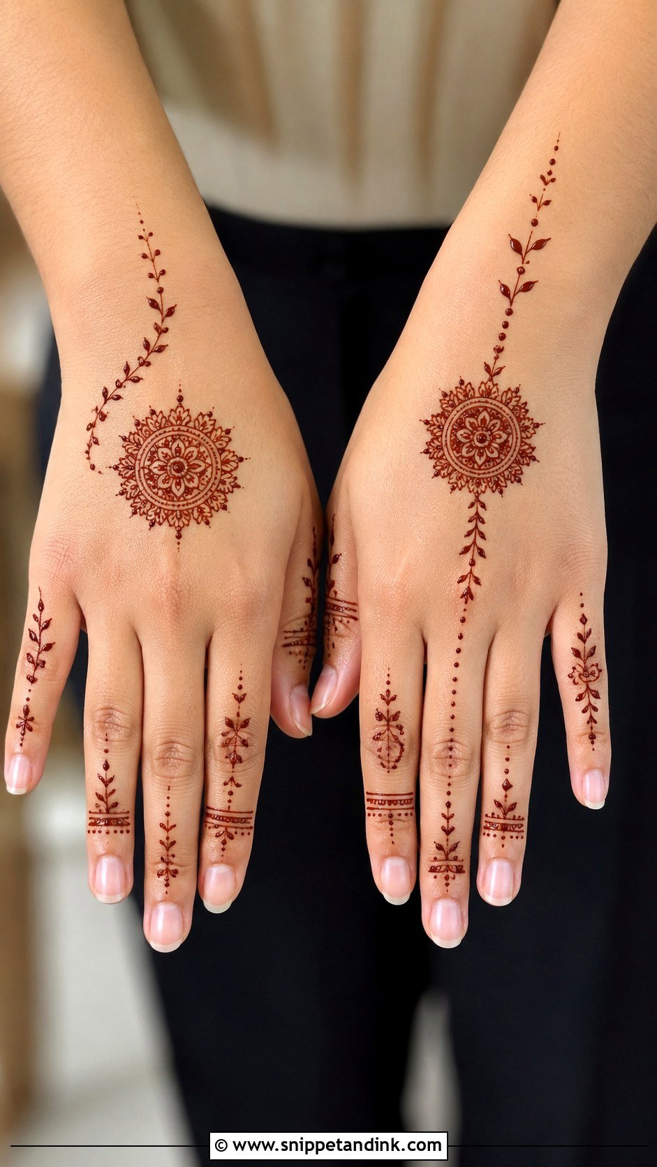 Minimal Back Hand Mehndi Design - Snippet and Ink - 30 Simple Back Hand Mehndi Design Ideas