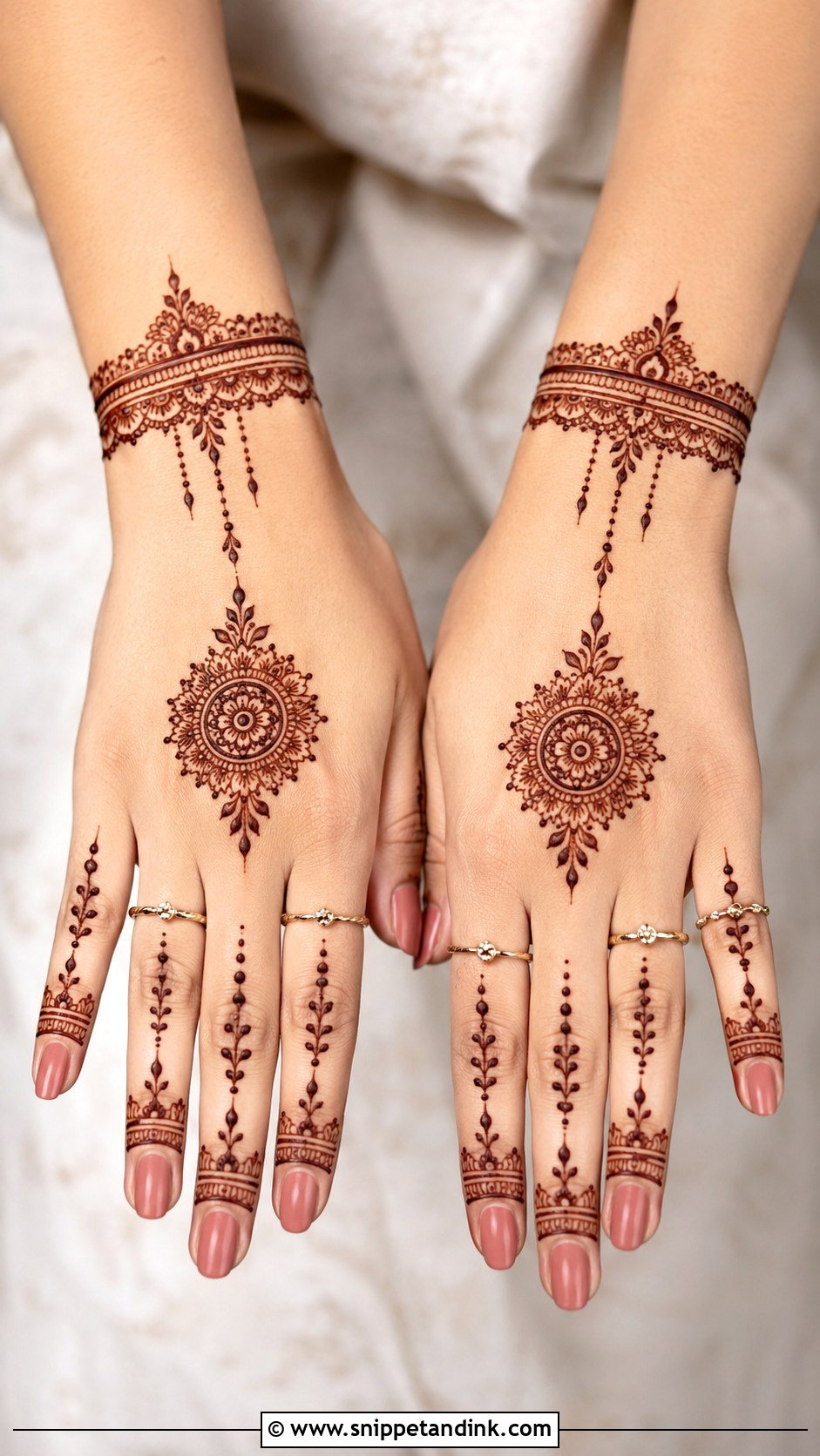 Minimal Back Hand Mehndi Design For Long Fingers - Snippet and Ink - 30 Modern Minimal Back Hand Mehndi Designs