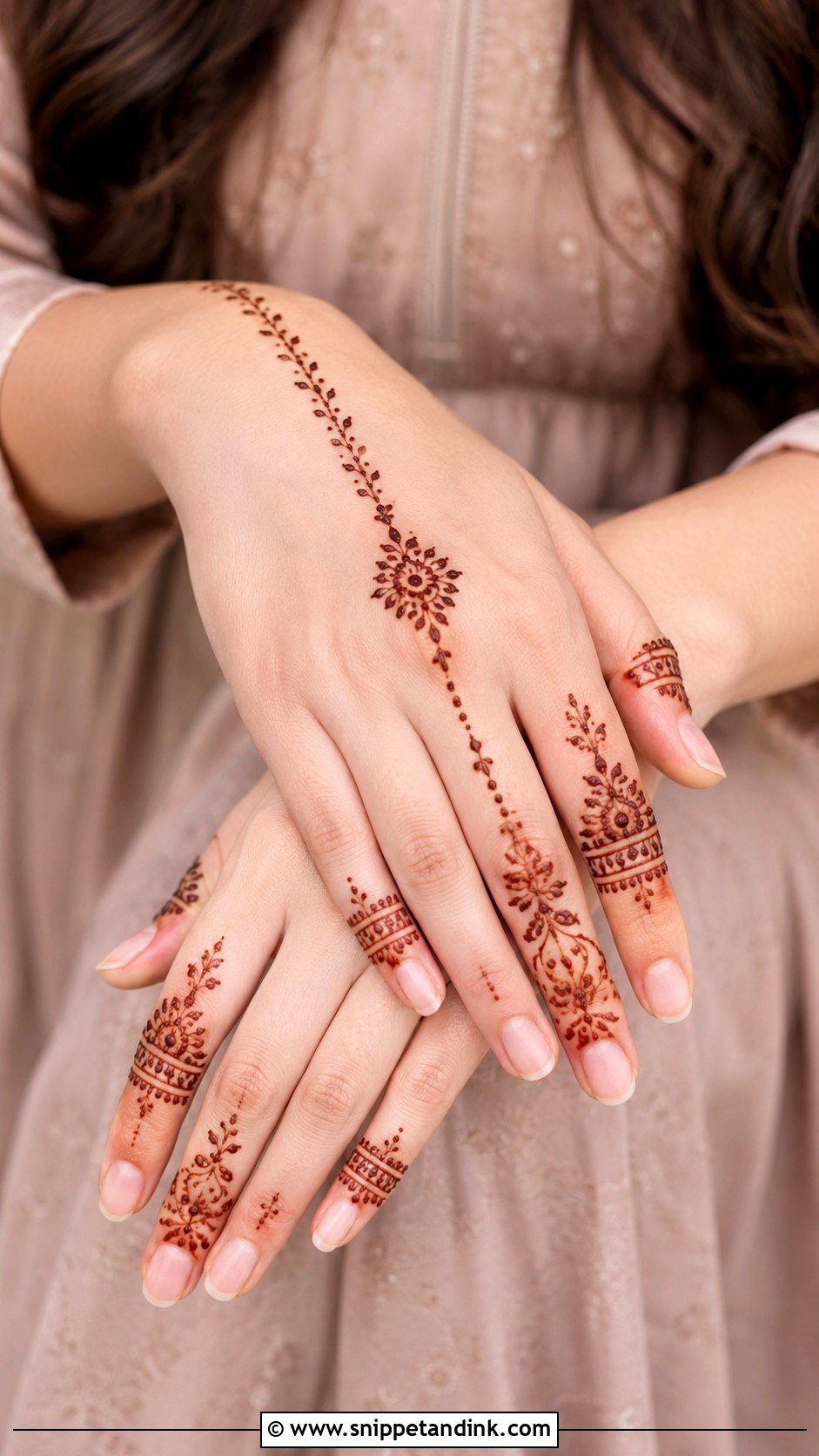Minimal Back Hand Mehndi Design For Short Fingers - Snippet and Ink - 30 Modern Minimal Back Hand Mehndi Designs