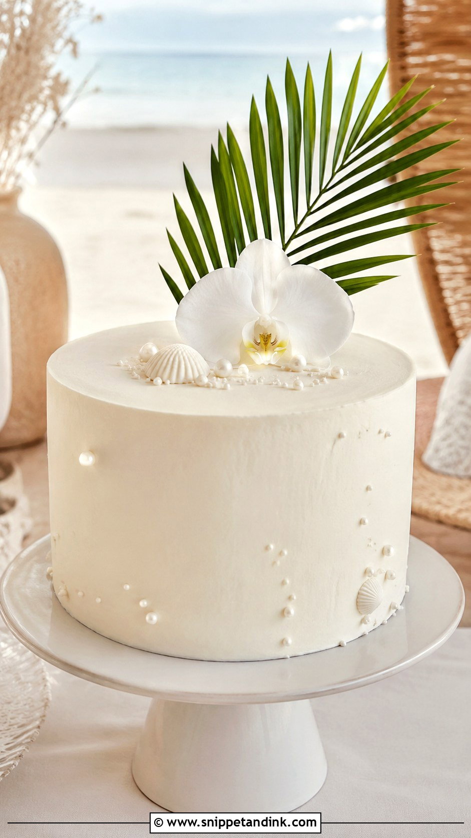 Minimal Beach Wedding Cake - Snippet and Ink - 25 Tropical Beach Wedding Cake Ideas