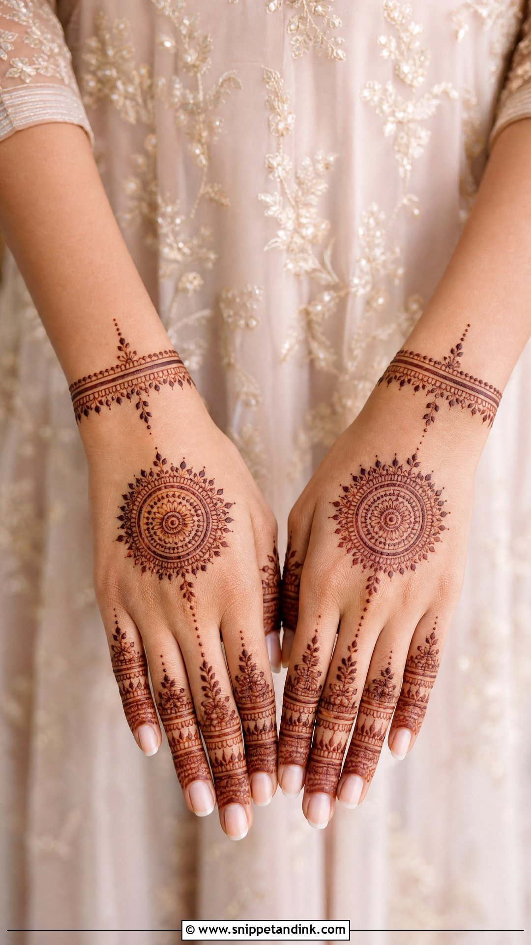 Minimal Bridal Back Hand Mehndi Design - Snippet and Ink - 20 Bride Back Hand Mehndi Designs
