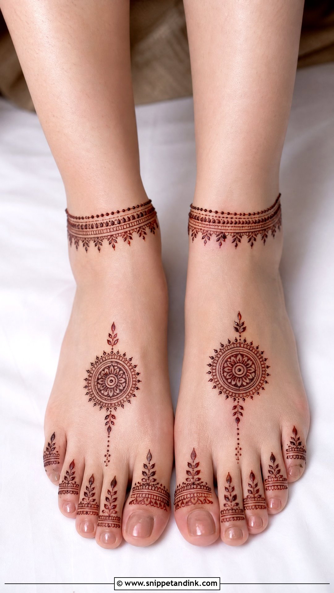 Minimal Bridal Feet Mehndi Design - Snippet and Ink - 30 Bridal Feet Mehndi Designs