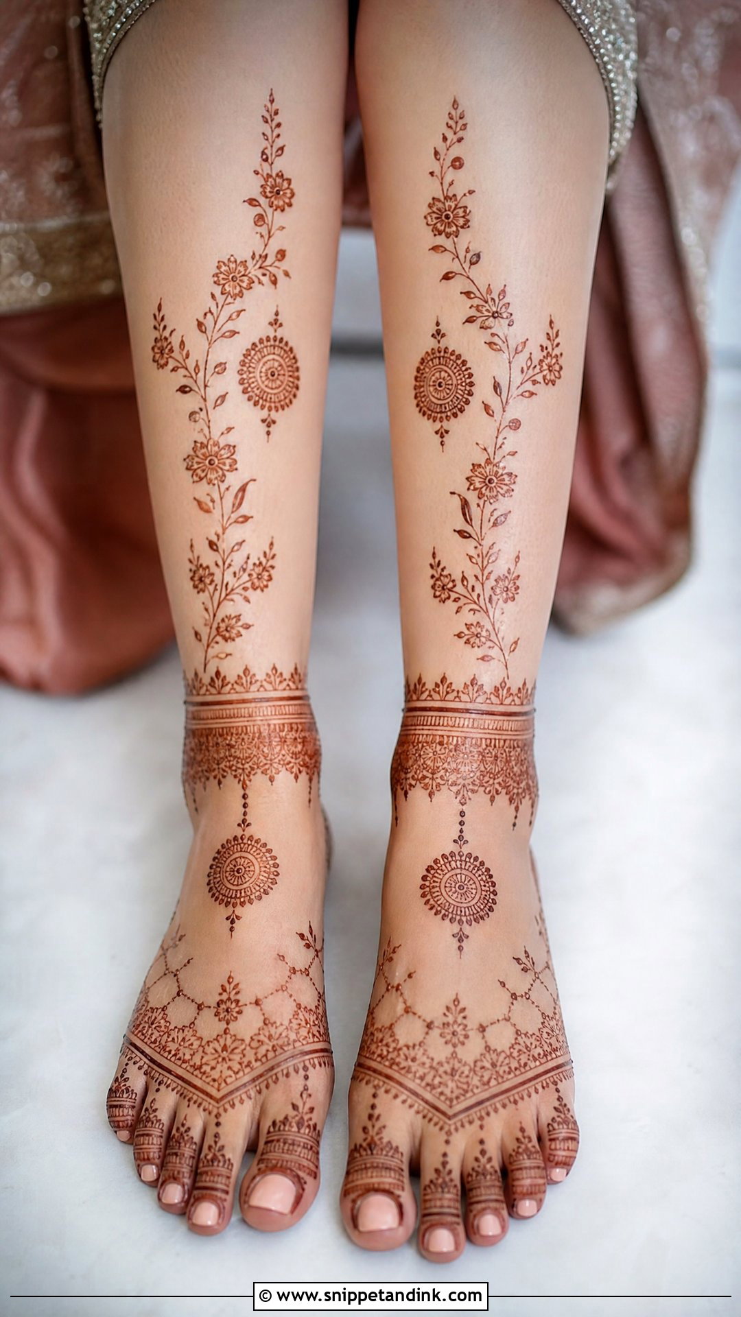 Minimal Bridal Full Leg Mehndi Design - Snippet and Ink - 20 Bridal Full Legs Mehndi Design Ideas
