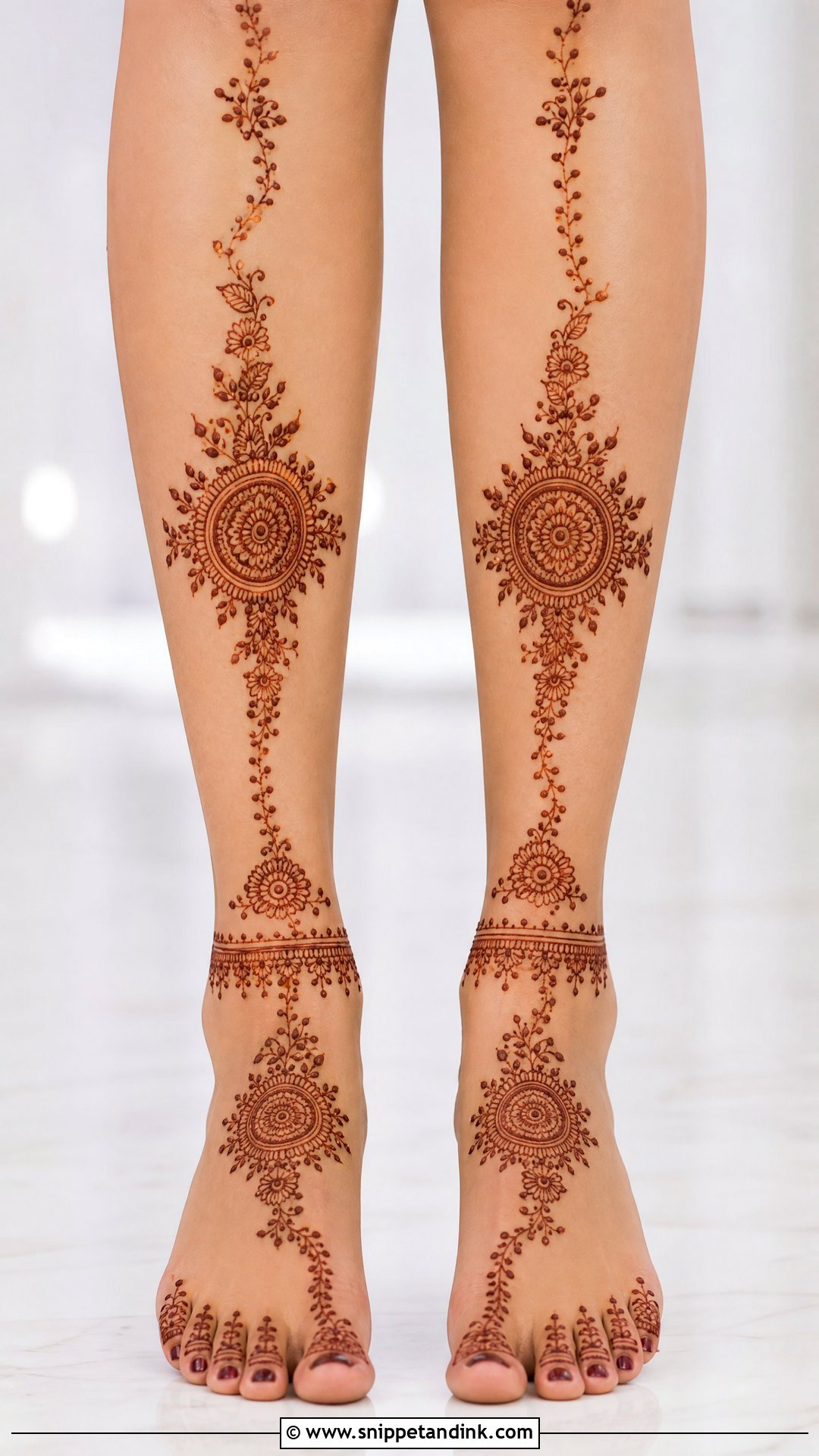 Minimal Bridal Full Leg Mehndi Design - Snippet and Ink - 20 Bridal Full Leg Mehndi Designs