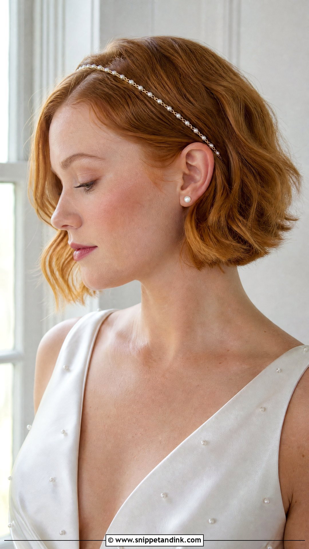 Minimal Bridal Hair Band With Short Hair - Snippet and Ink - 15 Bridal Hair Bands
