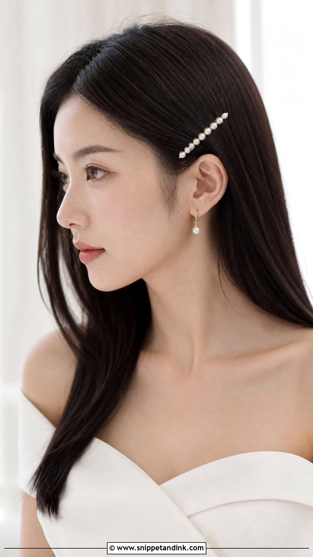 Minimal Bridal Hair Comb With Straight Hair - Snippet and Ink - 15 Bridal Hair Combs