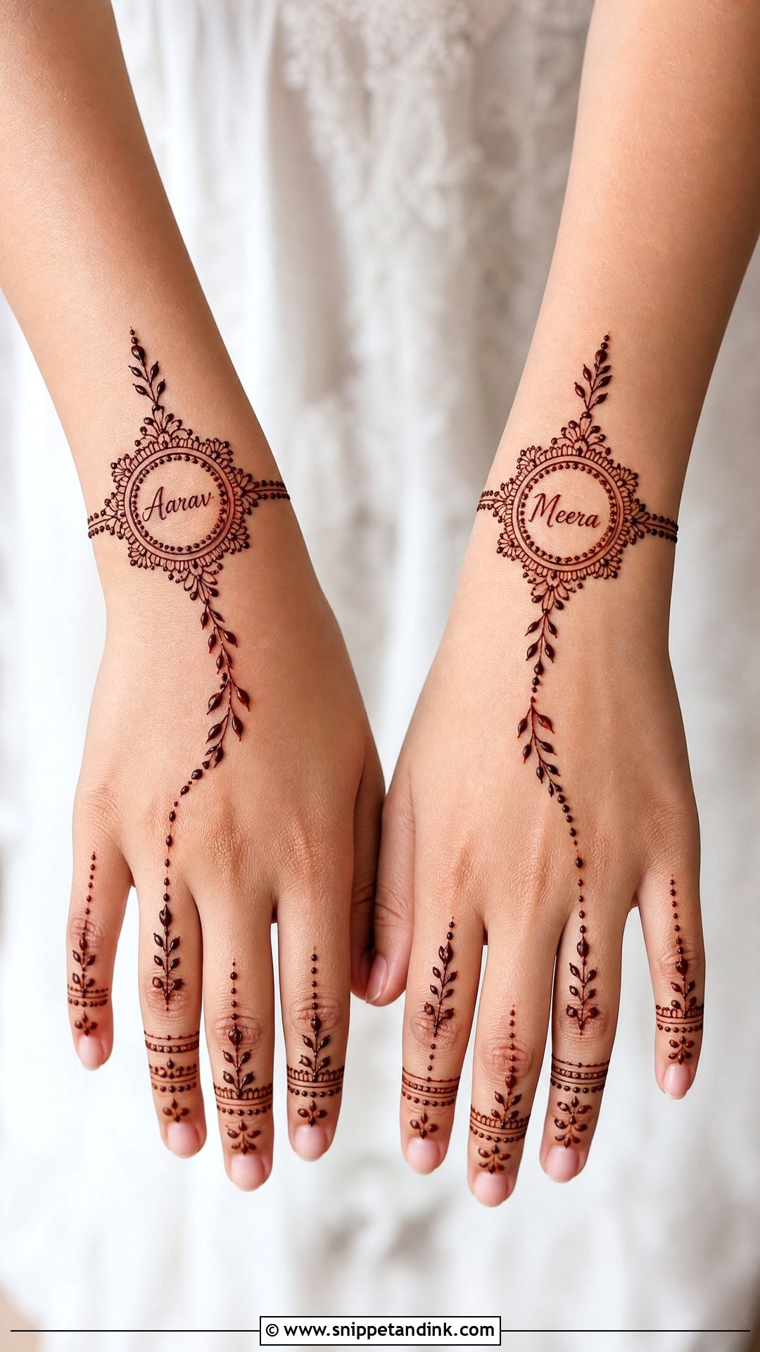 Minimal Bridal Name Mehndi Design - Snippet and Ink - 20 Bridal Name Mehndi Designs