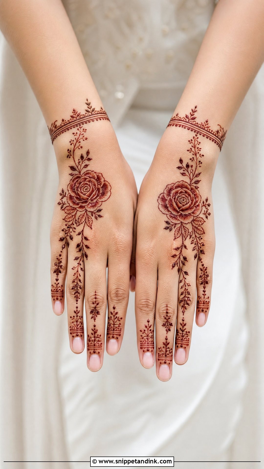 Minimal Bridal Rose Mehndi Design - Snippet and Ink - 20 Bridal Rose Mehndi Designs