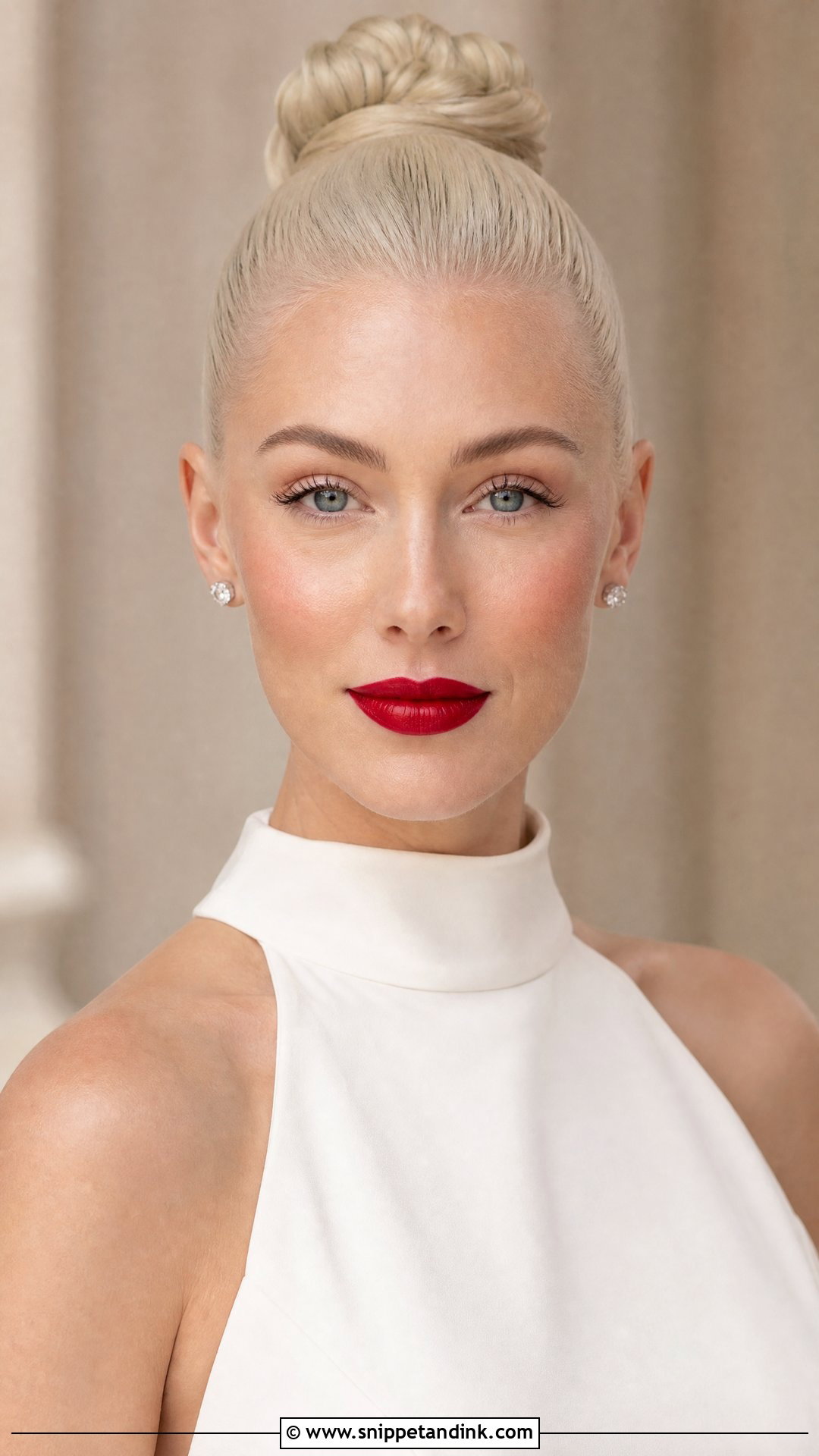 Minimal Eye Red Lip Bridal Makeup - Snippet and Ink - 20 Red Lips Bride Ideas