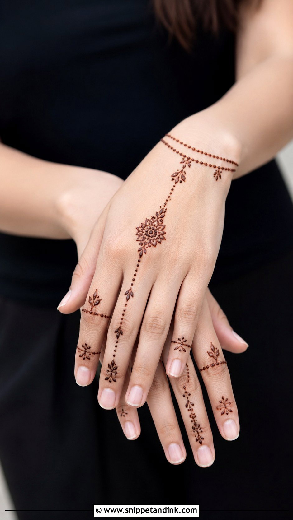 Minimal Finger Ring Back Hand Mehndi Design - Snippet and Ink - 30 Modern Minimal Back Hand Mehndi Designs