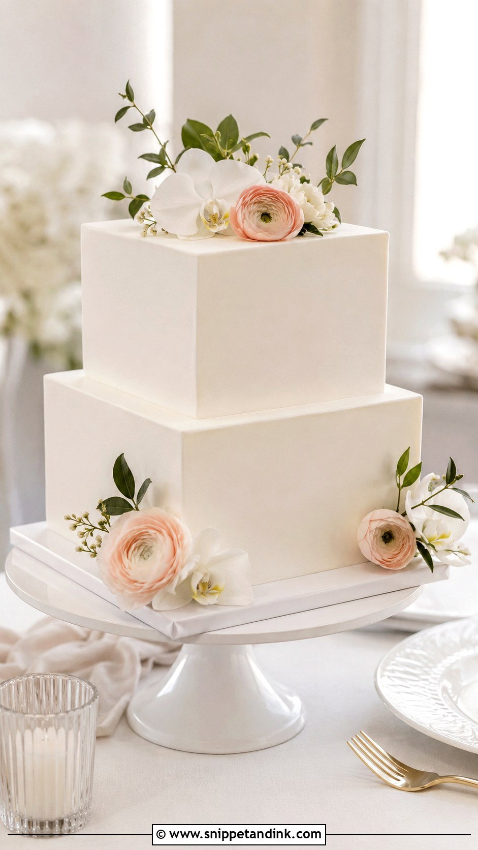 Minimal Flower Wedding Cake - Snippet and Ink - 20 Flowers Around Cake Ideas for Wedding