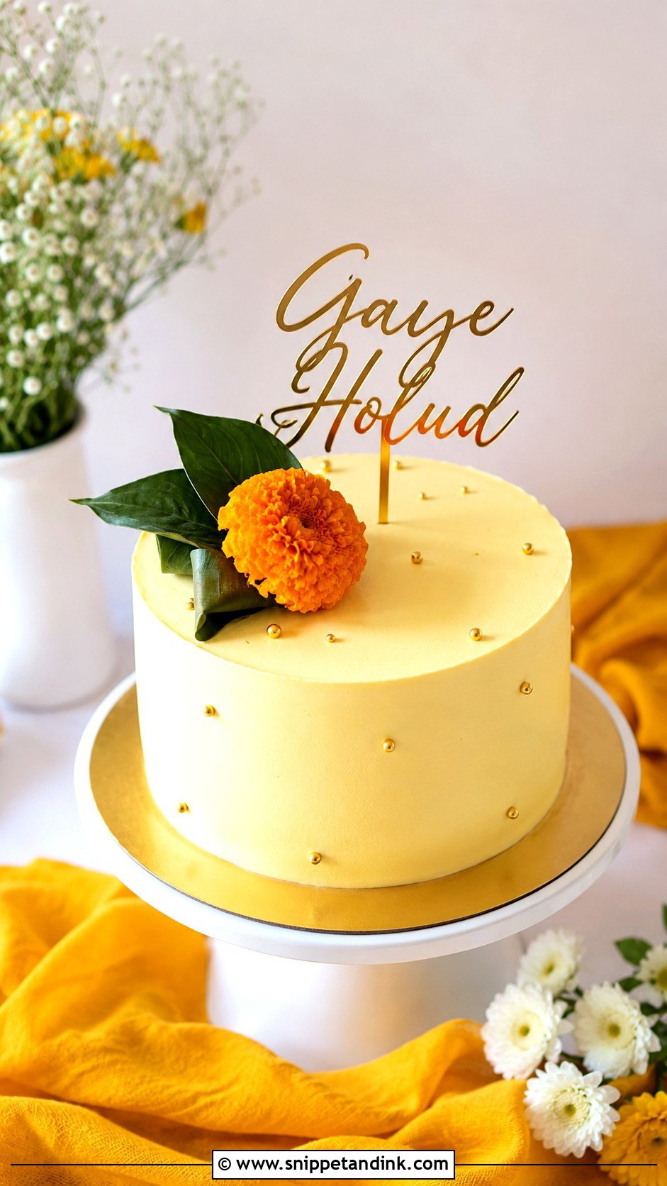 Minimal Gaye Holud Cake - Snippet and Ink - 20 Gaye Holud Cake Design Ideas
