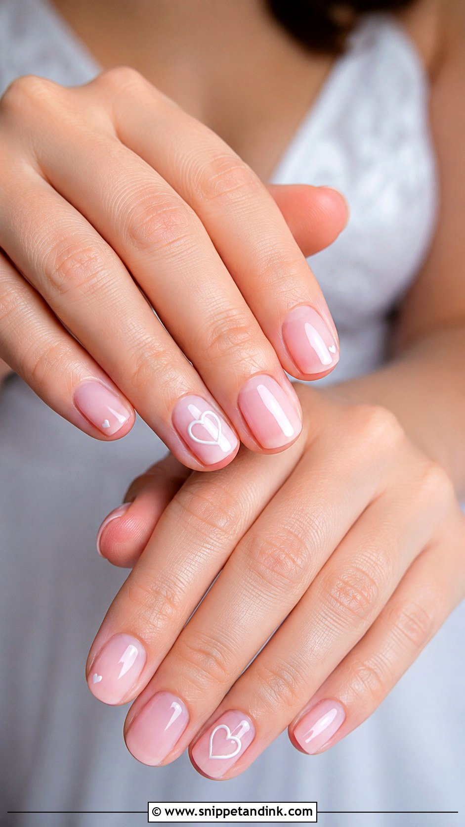 Minimal Heart Bridal Nails - Snippet and Ink - 20 Romantic Nails Brides