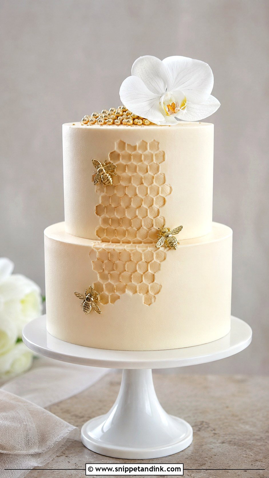 Minimal Honey Bee Wedding Cake - Snippet and Ink - 20 Honey Bee Cake Design Ideas for Wedding