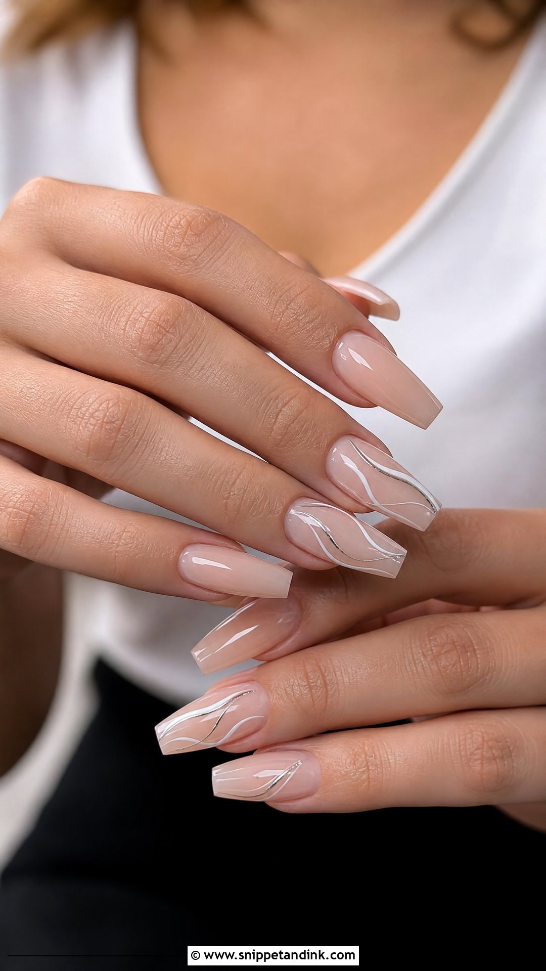 Minimal Line Art Coffin Engagement Nails - Snippet and Ink - 20 Coffin Engagement Nails