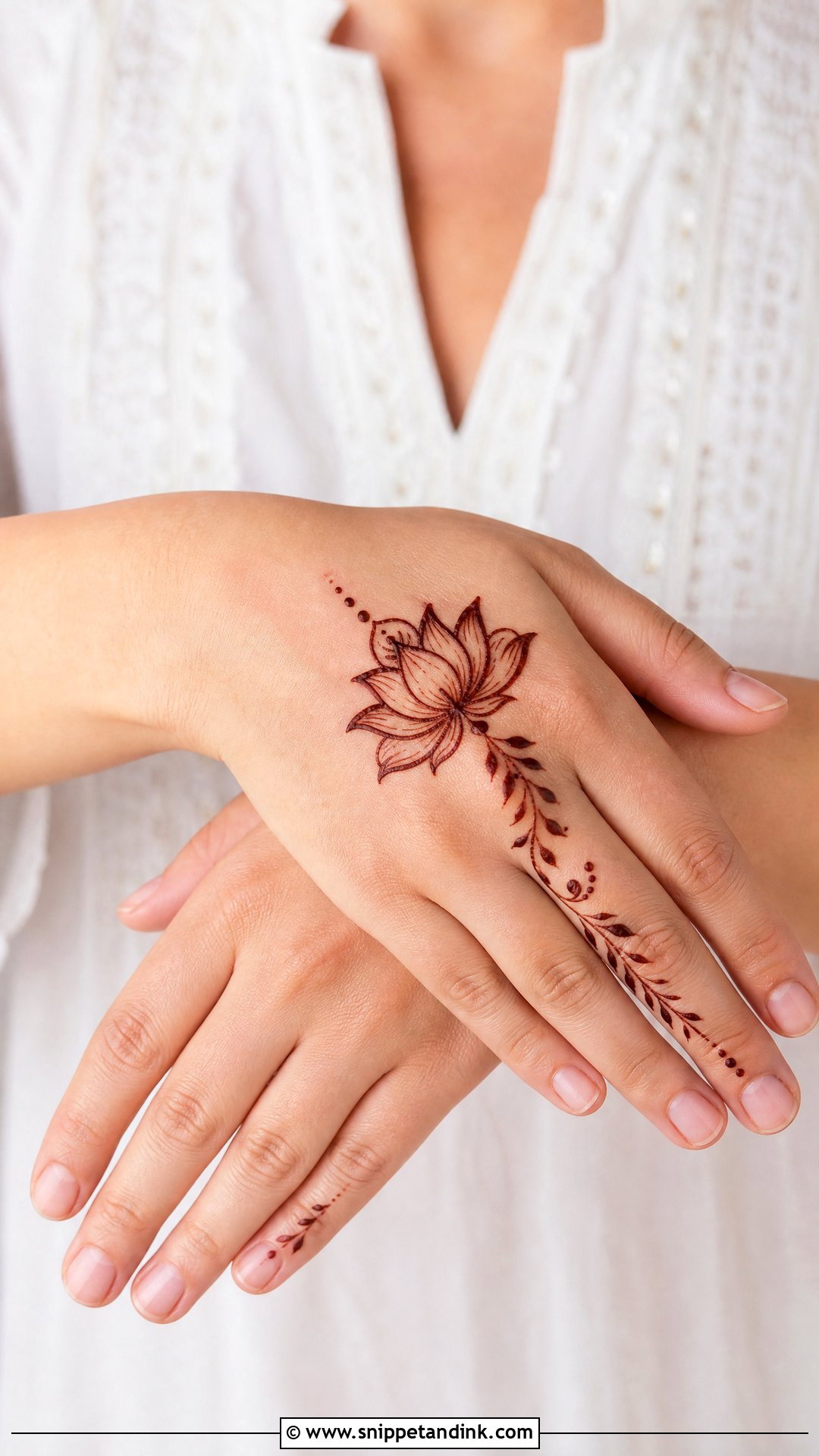 Minimal Lotus Back Hand Mehndi Design - Snippet and Ink - 30 Minimal Lotus Mehndi Design Ideas