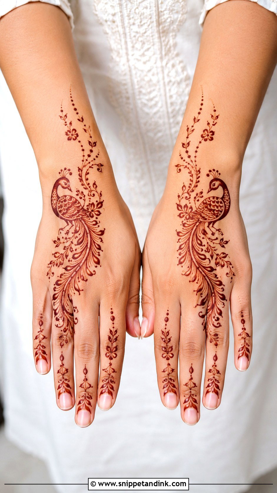 Minimal Peacock Back Hand Mehndi Design - Snippet and Ink - 30 Modern Minimal Back Hand Mehndi Designs