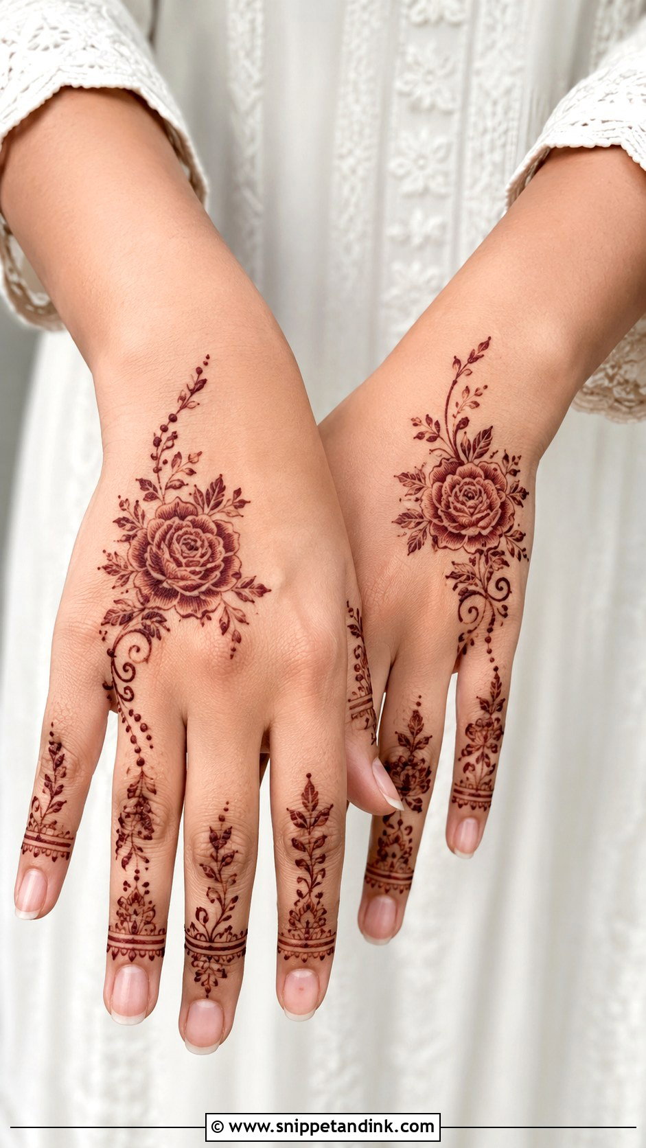 Minimal Rose Back Hand Mehndi Design - Snippet and Ink - 30 Modern Minimal Back Hand Mehndi Designs