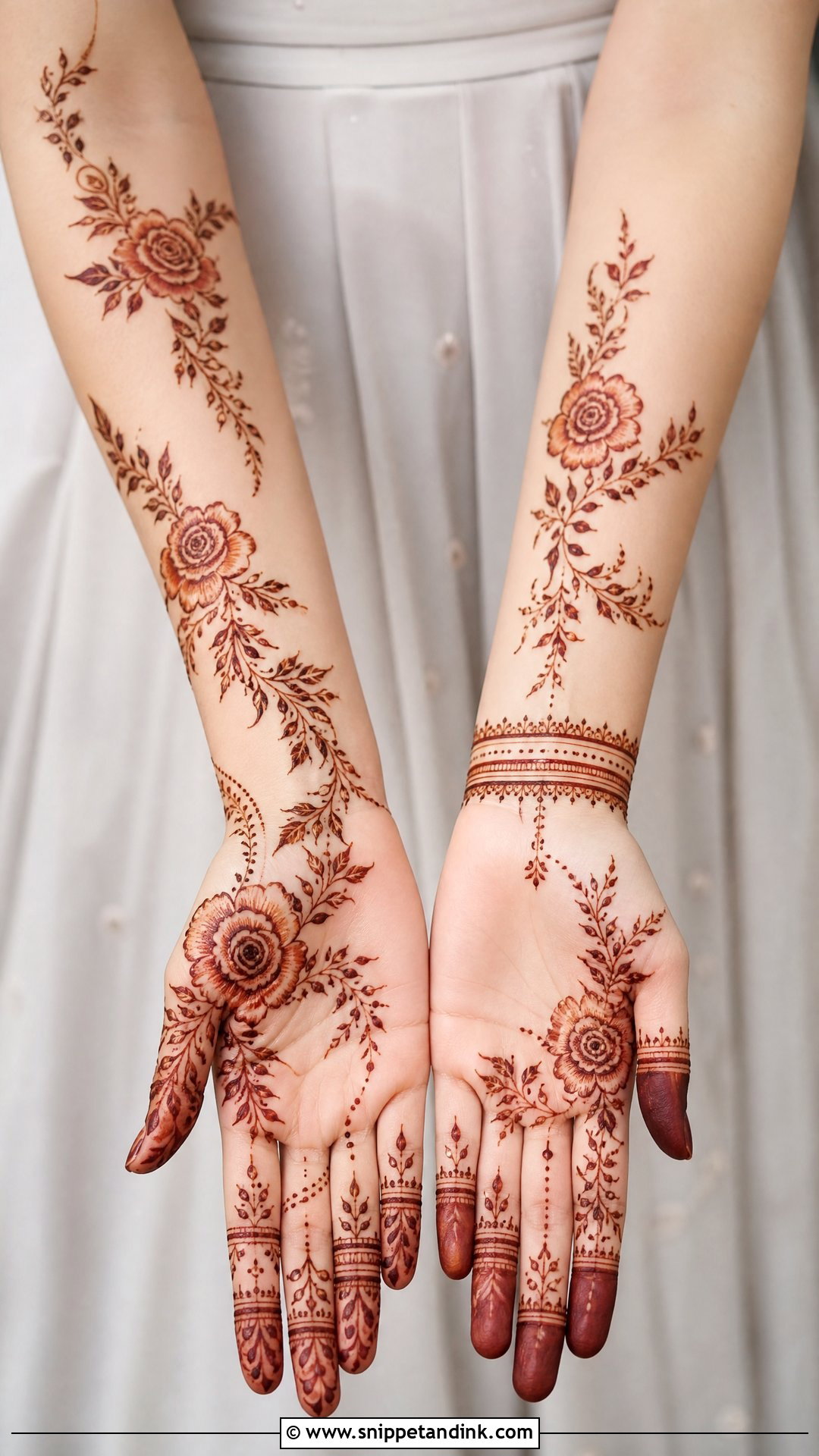 Minimal Rose Bridal Mehndi Full Hand - Snippet and Ink - 20 Rose Full Hand Bridal Mehndi Designs