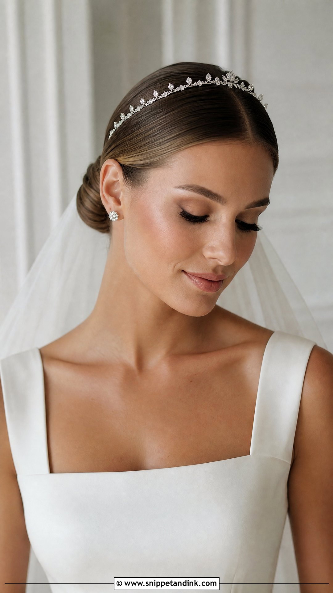 Minimal Tiara With Sleek Bun - Snippet and Ink - 15 Bride Hair Crown Ideas