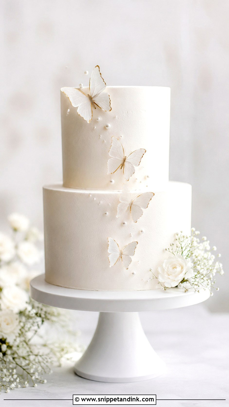 Minimal Two Tier Butterfly Wedding Cake - Snippet and Ink - 20 Two Tier Butterfly Cake Ideas for Wedding